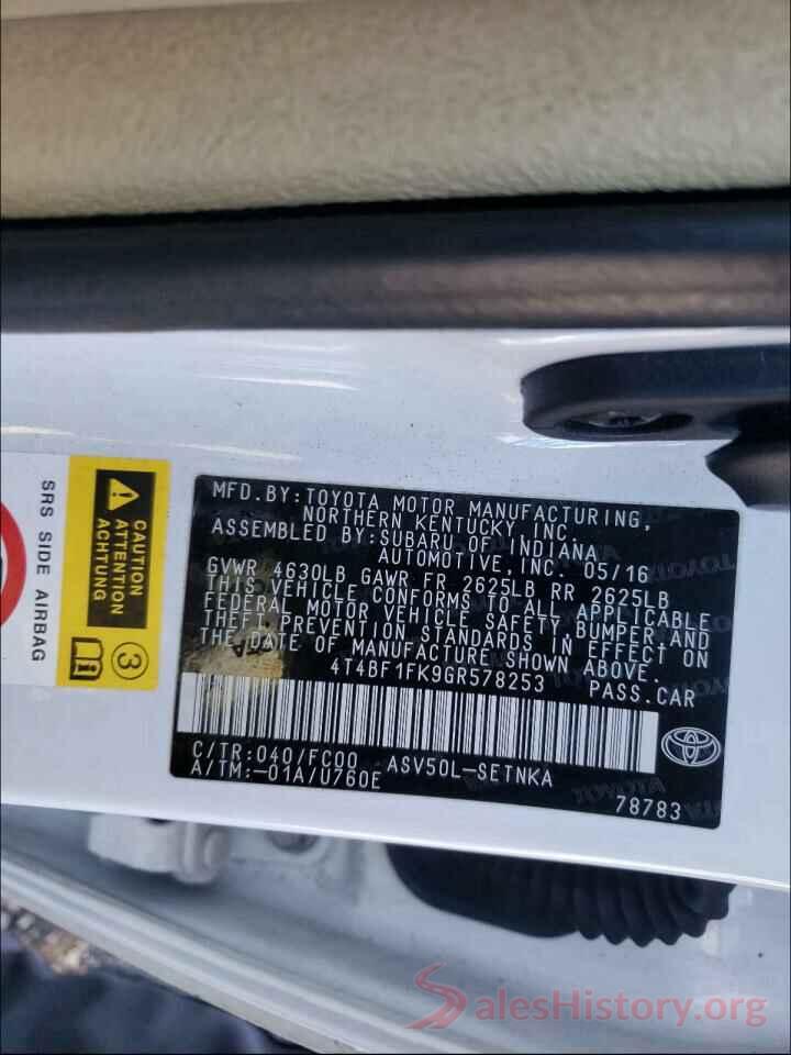 2T3DFREV6GW525076 2016 TOYOTA CAMRY