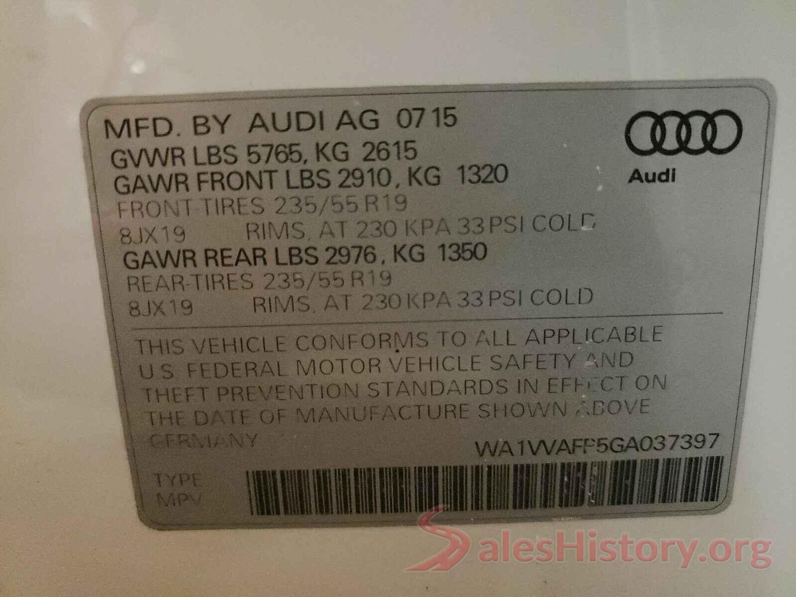 1HGCV1F3XJA246122 2016 AUDI Q5