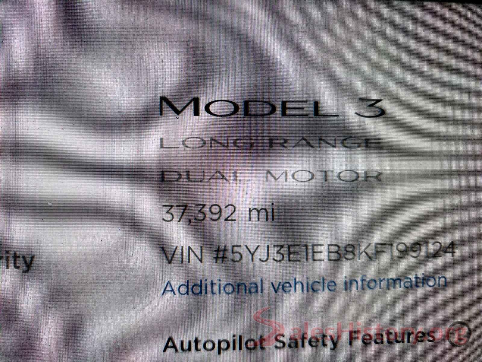 5YJ3E1EB8KF199124 2019 TESLA MODEL 3