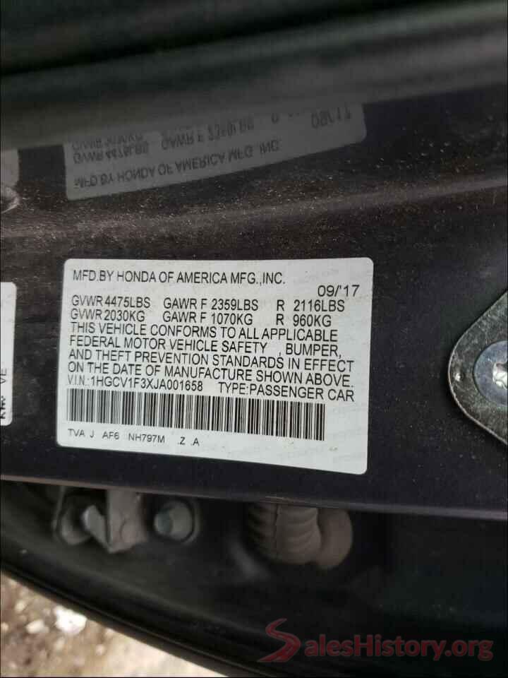 1HGCV1F3XJA001658 2018 HONDA ACCORD