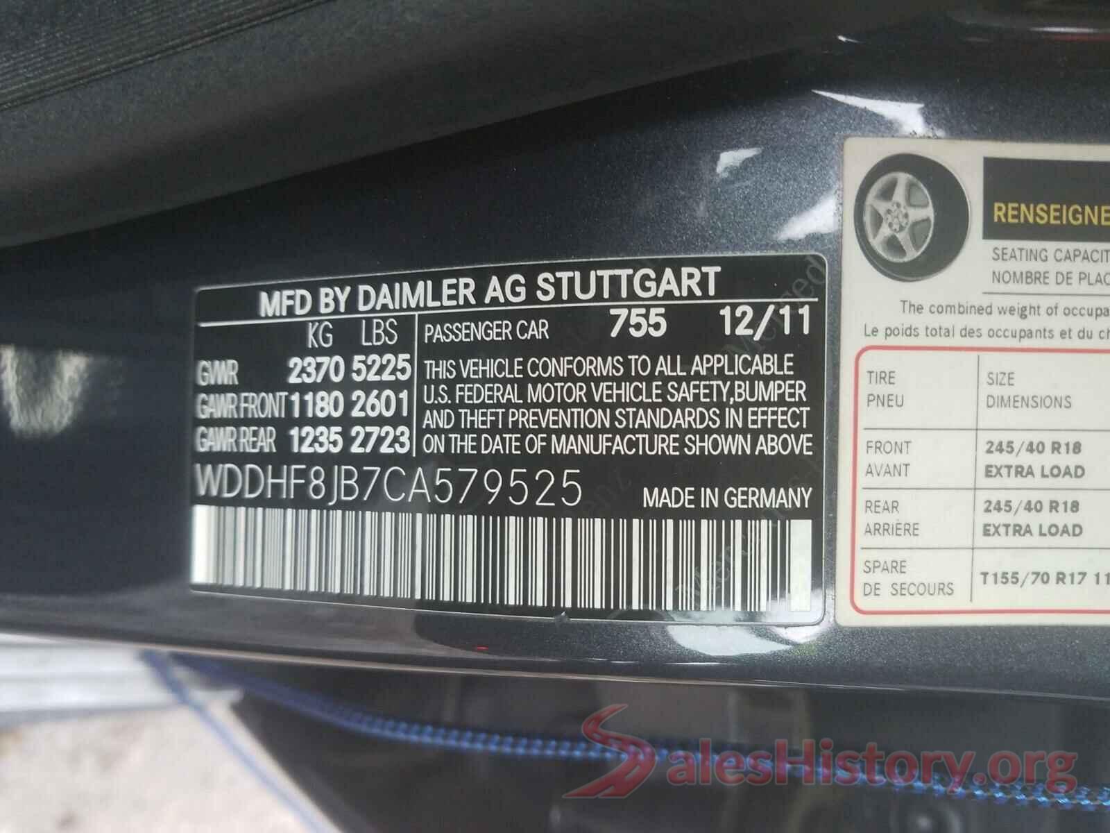 5TDJZRFHXHS385510 2012 MERCEDES-BENZ E CLASS