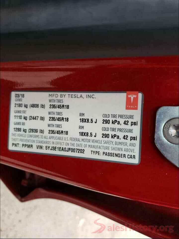 5YJ3E1EA0JF007202 2018 TESLA MODEL 3