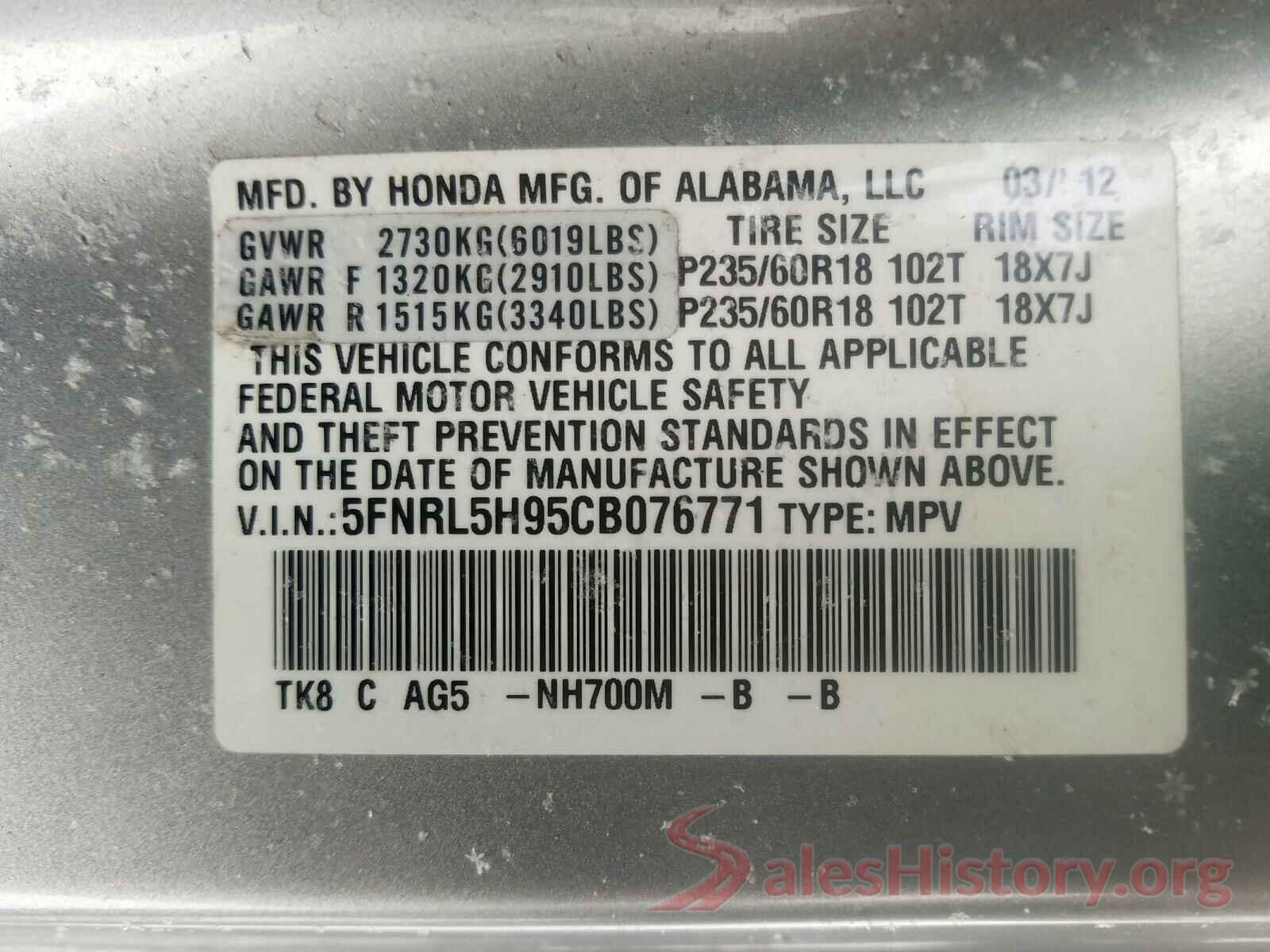 KMHTC6AD1GU262357 2012 HONDA ODYSSEY