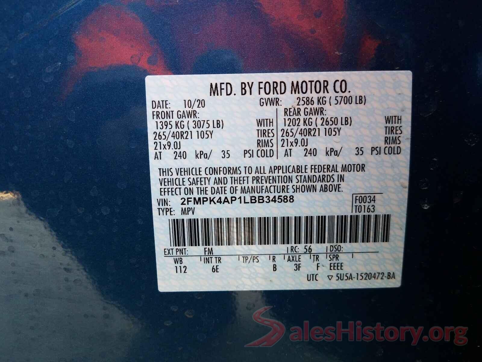 2FMPK4AP1LBB34588 2020 FORD EDGE