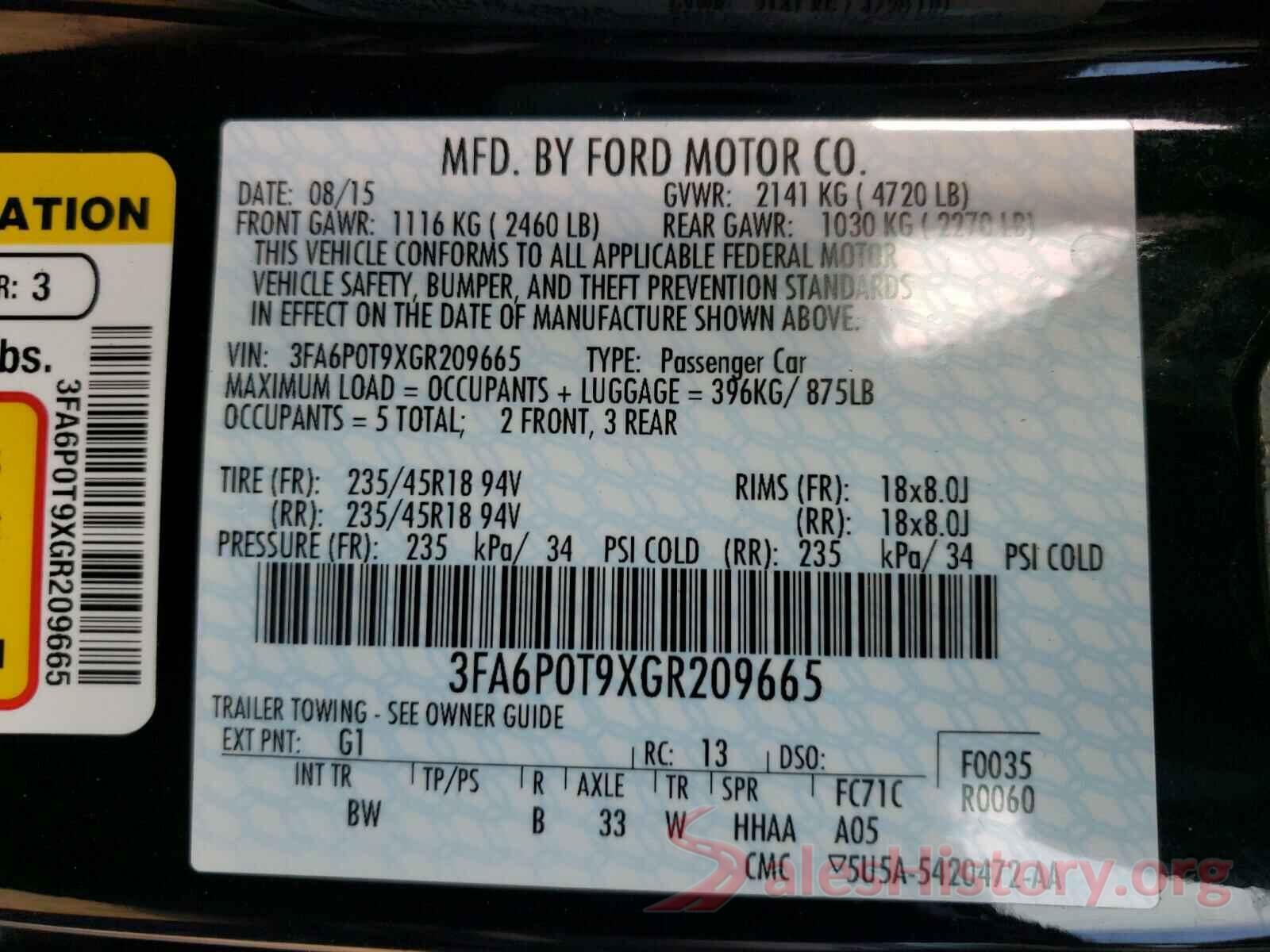 3FA6P0T9XGR209665 2016 FORD FUSION