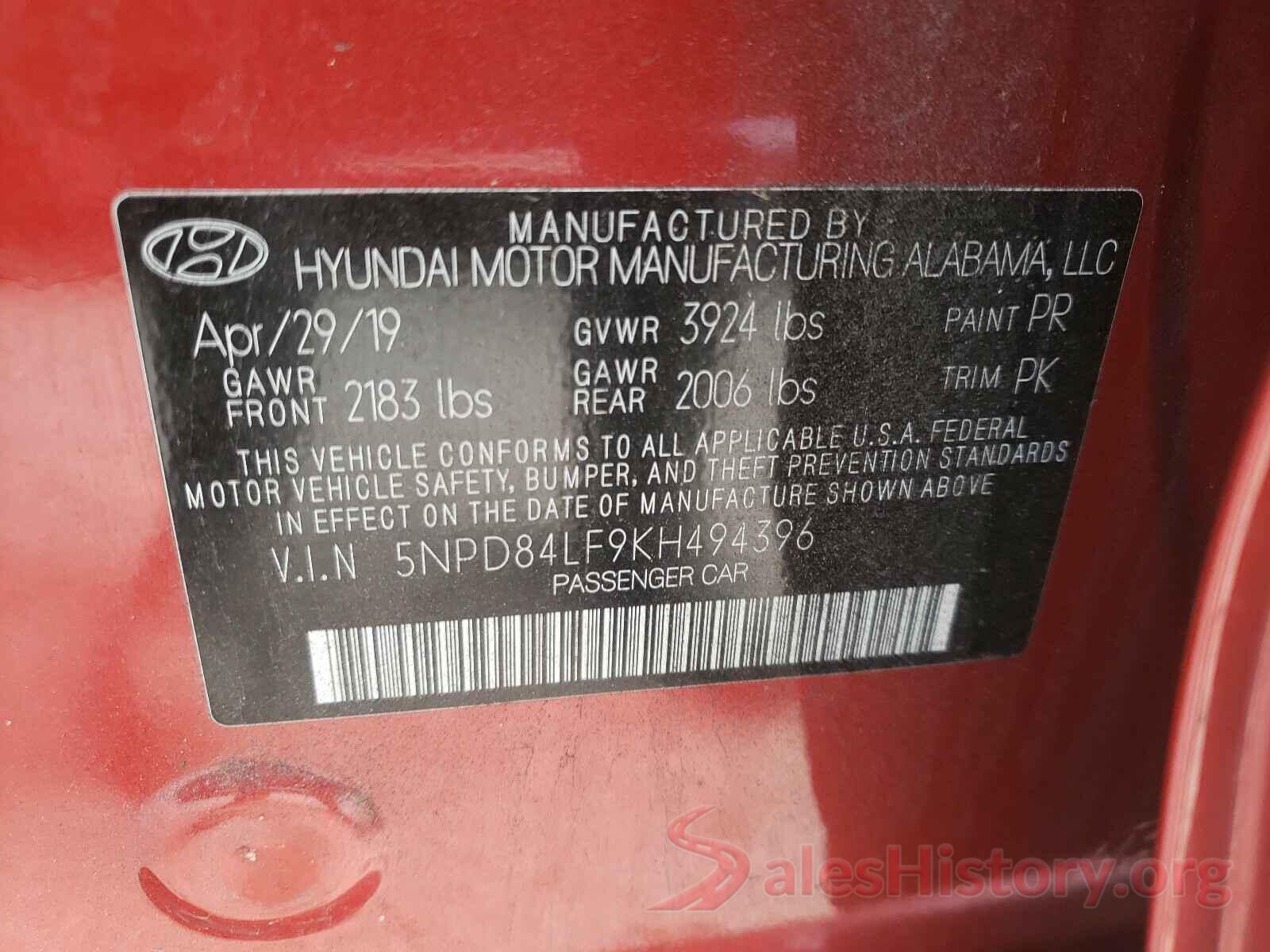 5NPD84LF9KH494396 2019 HYUNDAI ELANTRA