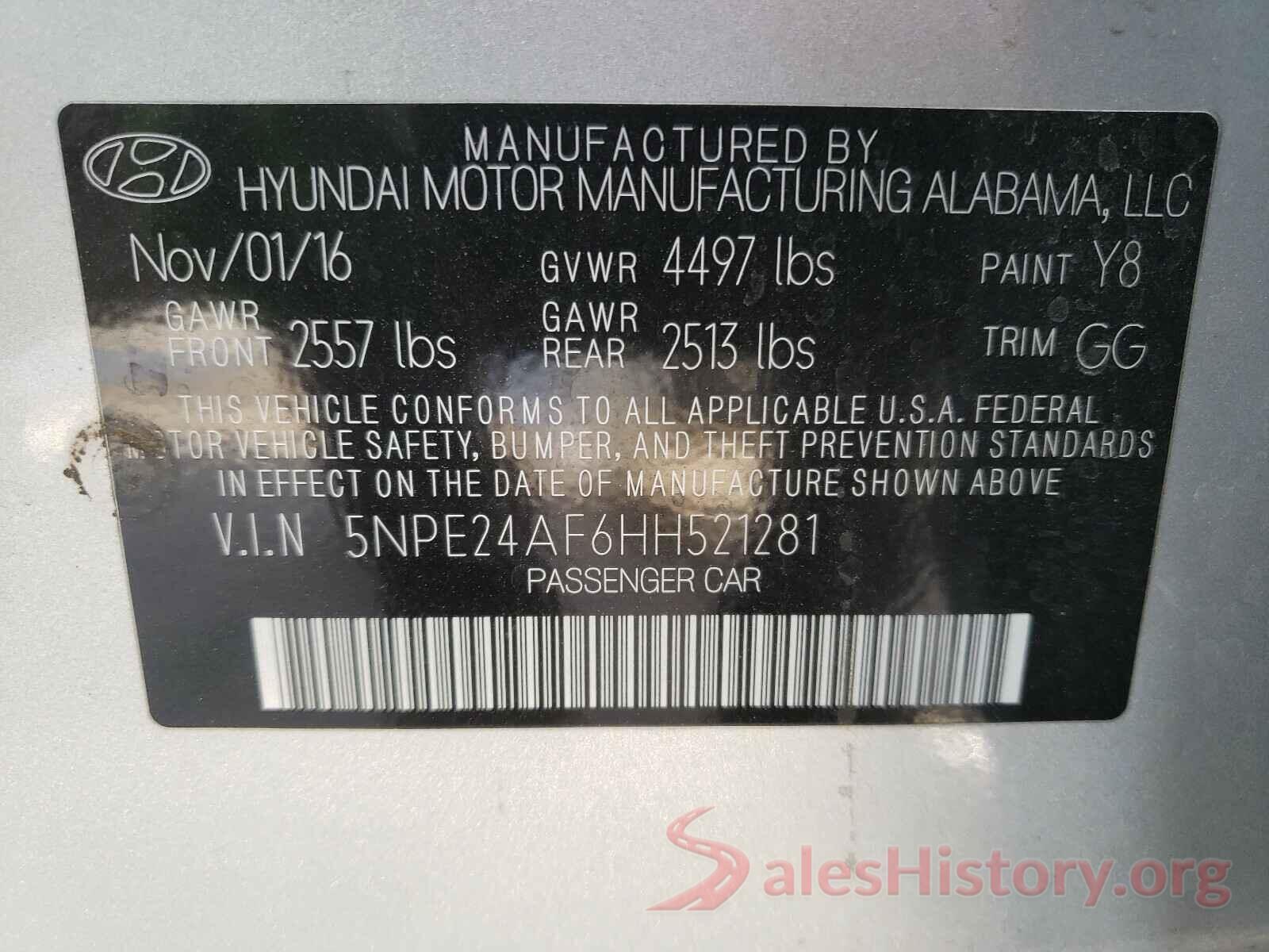 5NPE24AF6HH521281 2017 HYUNDAI SONATA