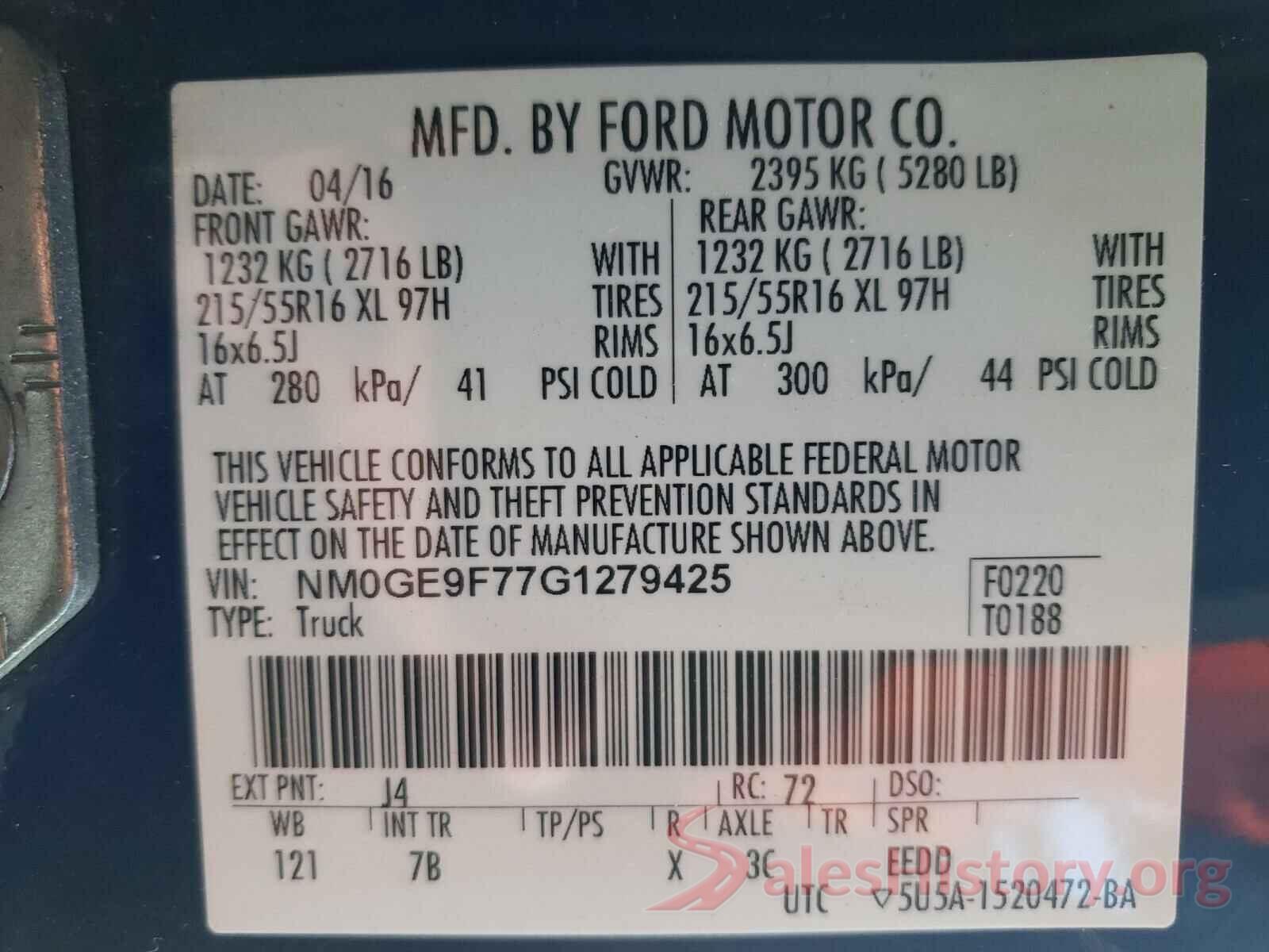 NM0GE9F77G1279425 2016 FORD TRANSIT CO