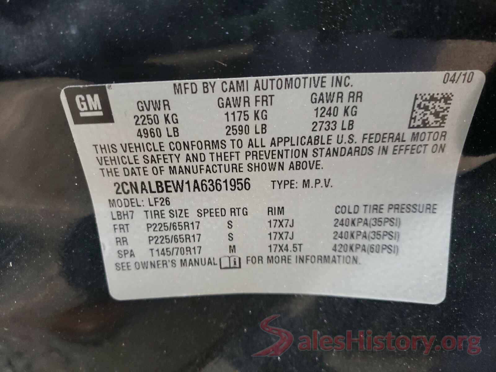 1HGCR2F30GA160577 2010 CHEVROLET EQUINOX