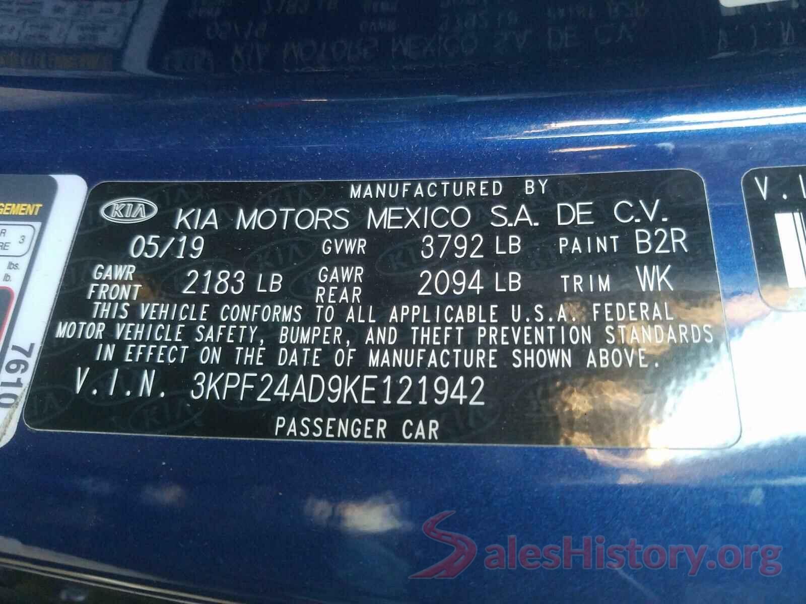 3KPF24AD9KE121942 2019 KIA FORTE