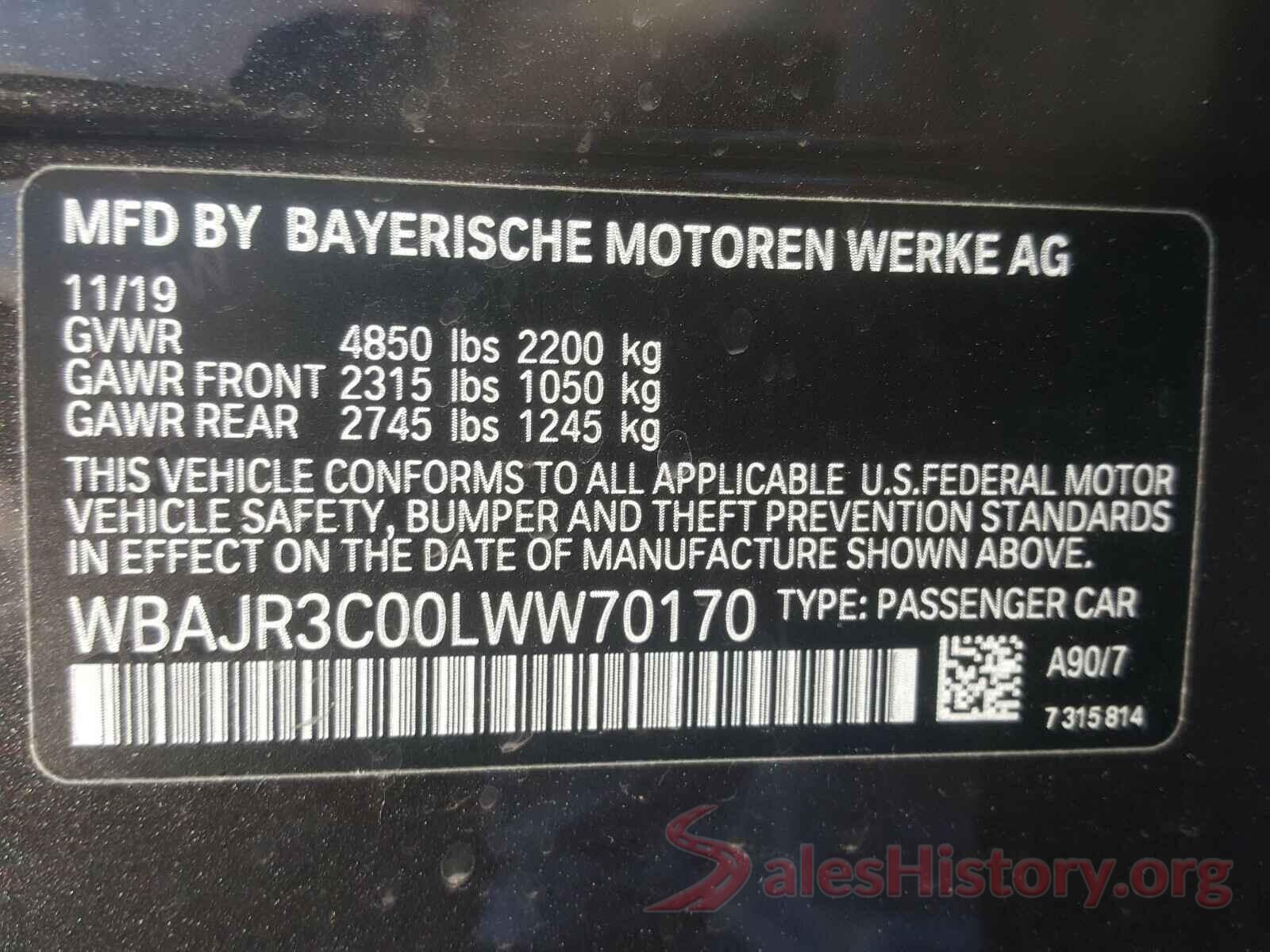 3CZRU6H11KG702932 2020 BMW 5 SERIES