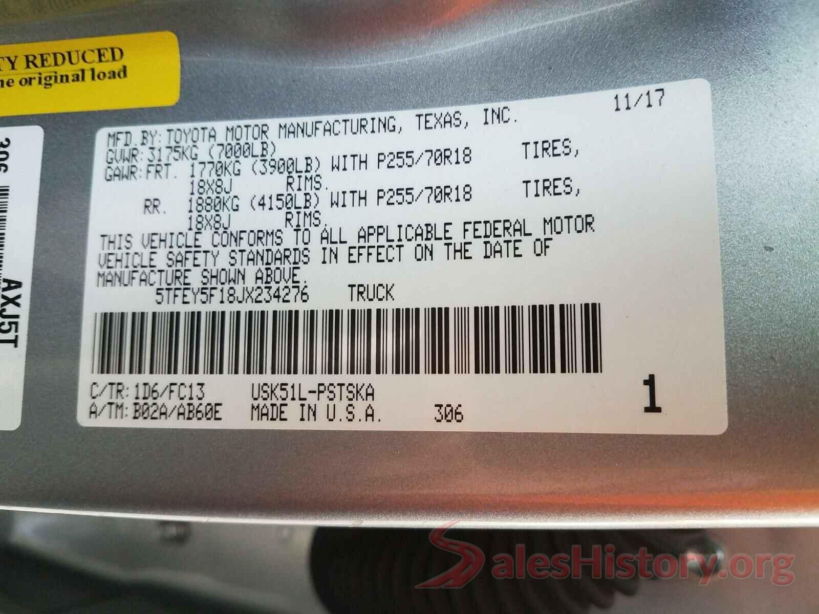 5TFEY5F18JX234276 2018 TOYOTA TUNDRA