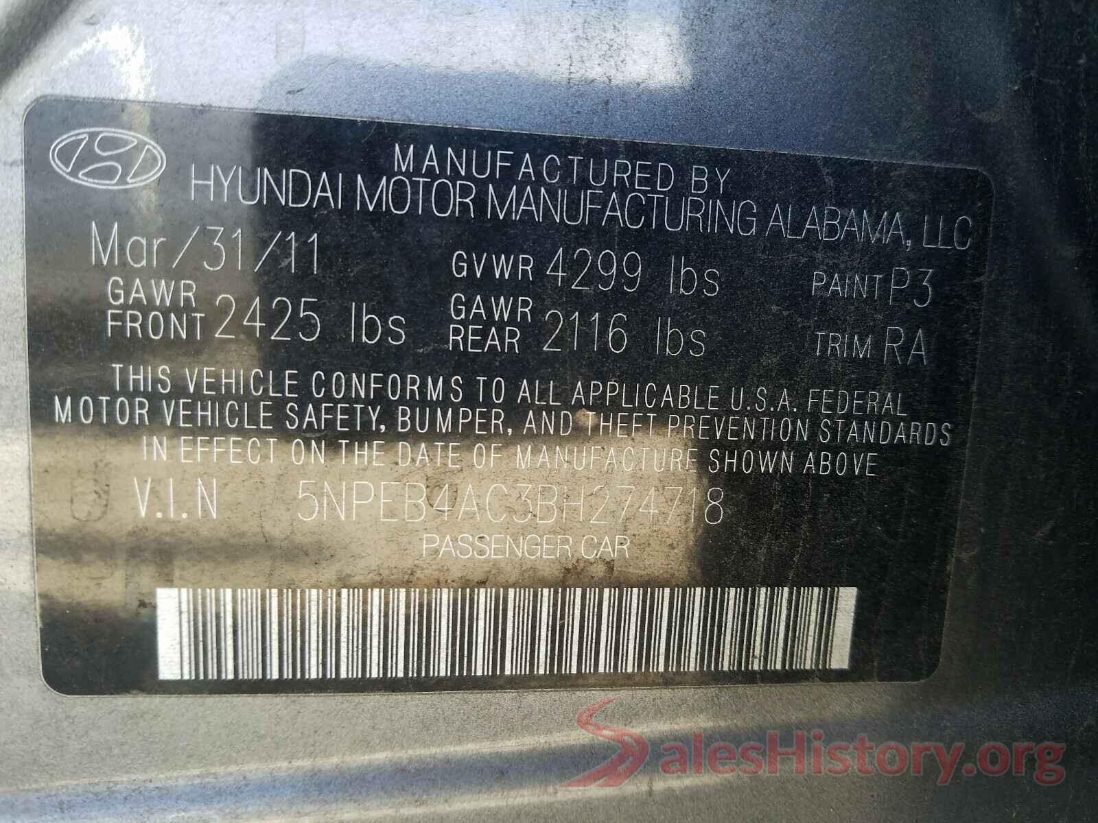 3N1AB8CV4MY236959 2011 HYUNDAI SONATA