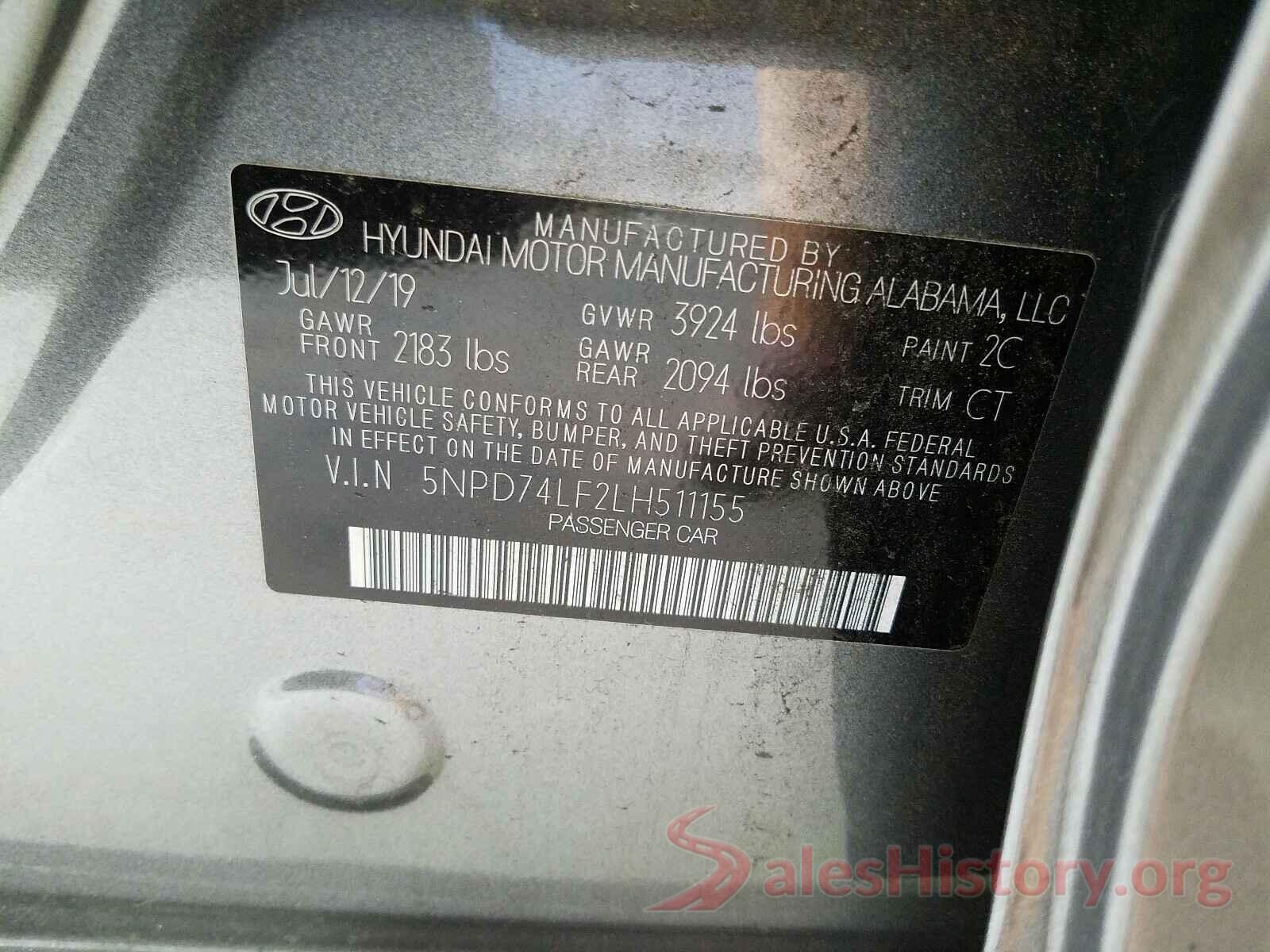 5NPD74LF2LH511155 2020 HYUNDAI ELANTRA