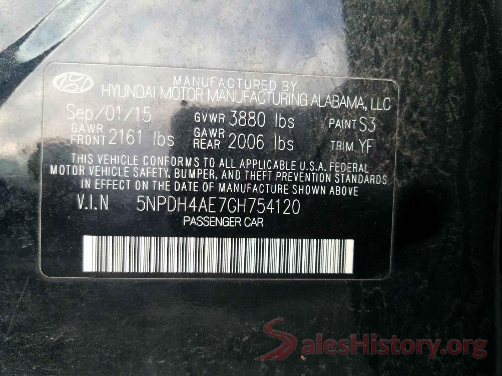 5NPDH4AE7GH754120 2016 HYUNDAI ELANTRA