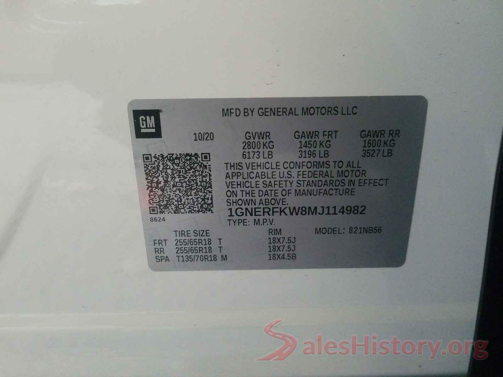 1GNERFKW8MJ114982 2021 CHEVROLET TRAVERSE