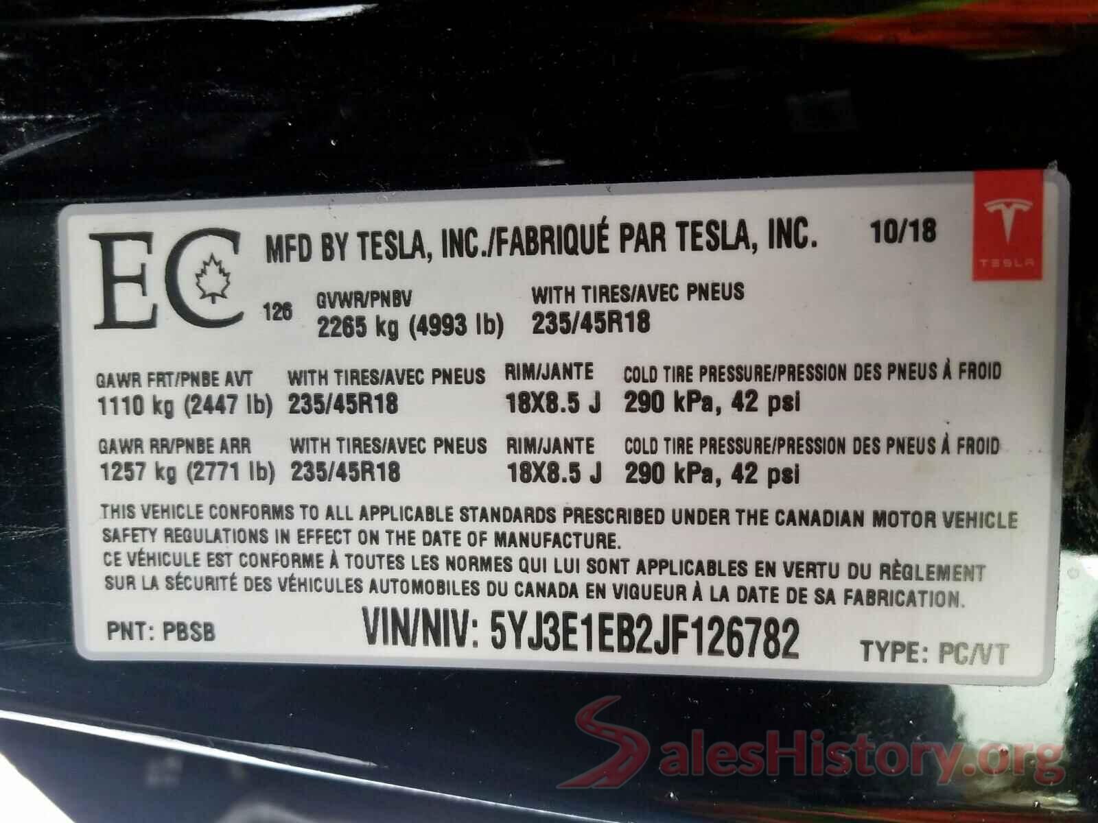 5TDJKRFH0GS234713 2018 TESLA MODEL 3