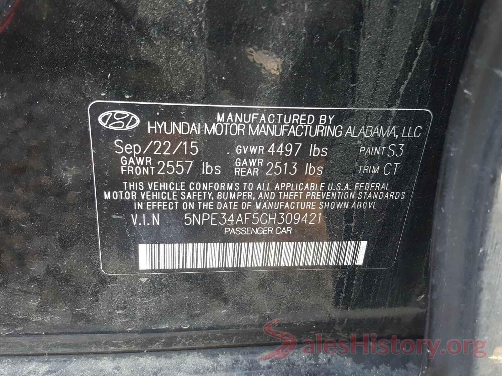 5NPE34AF5GH309421 2016 HYUNDAI SONATA