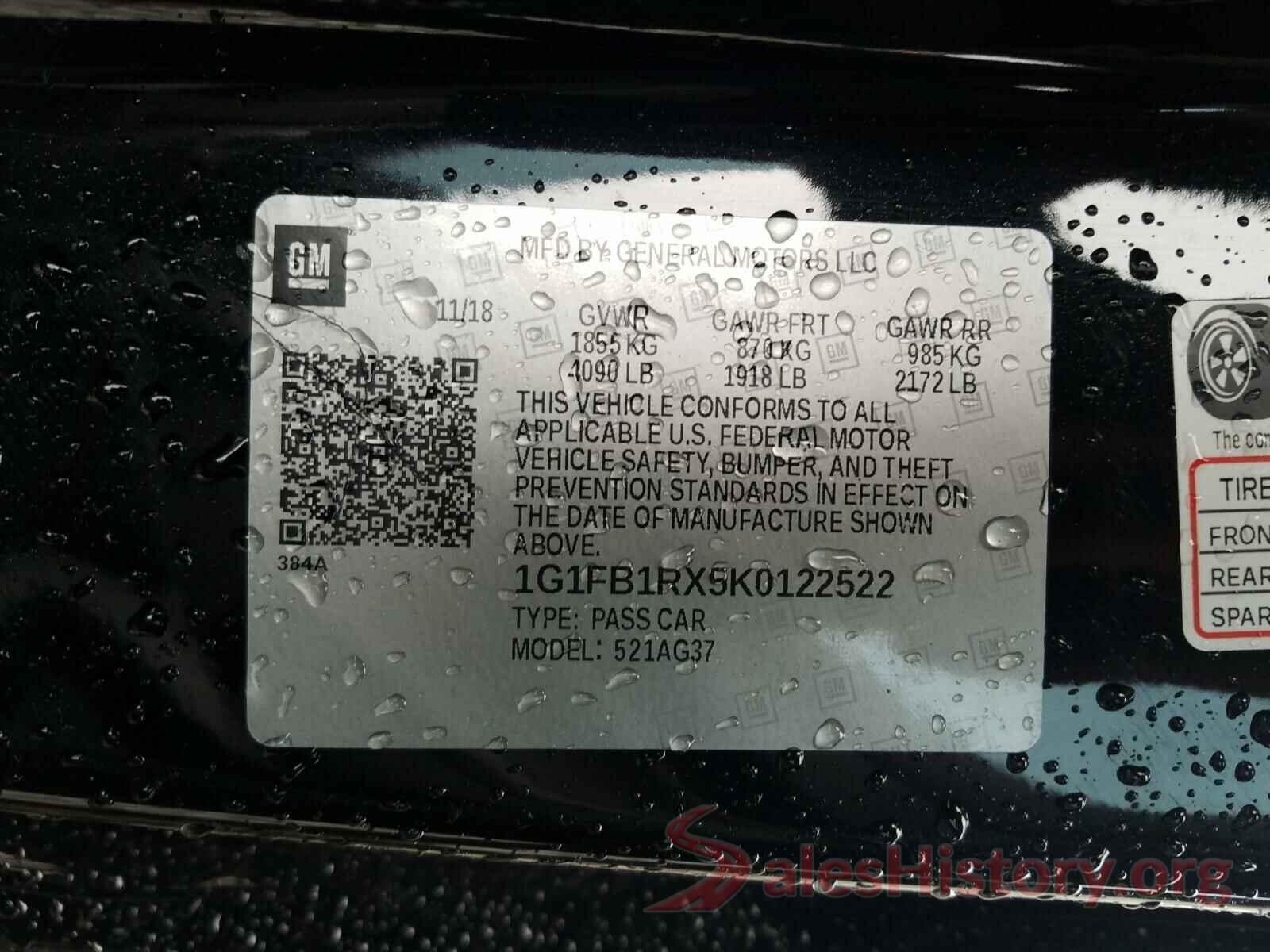 1G1FB1RX5K0122522 2019 CHEVROLET CAMARO