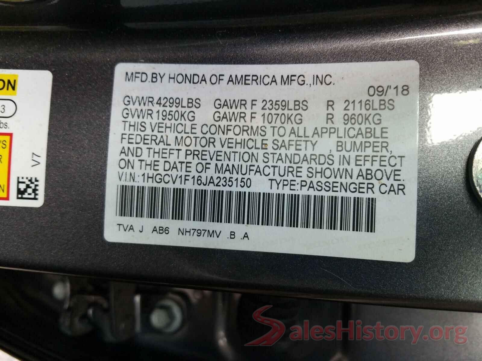 1HGCV1F16JA235150 2018 HONDA ACCORD