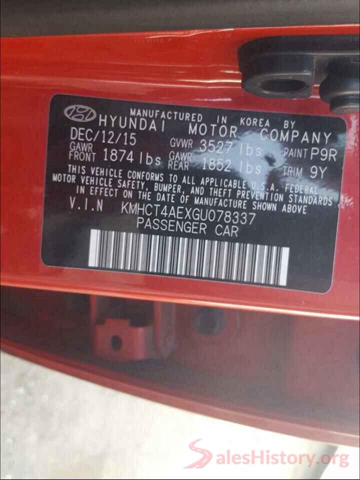 KMHCT4AEXGU078337 2016 HYUNDAI ACCENT