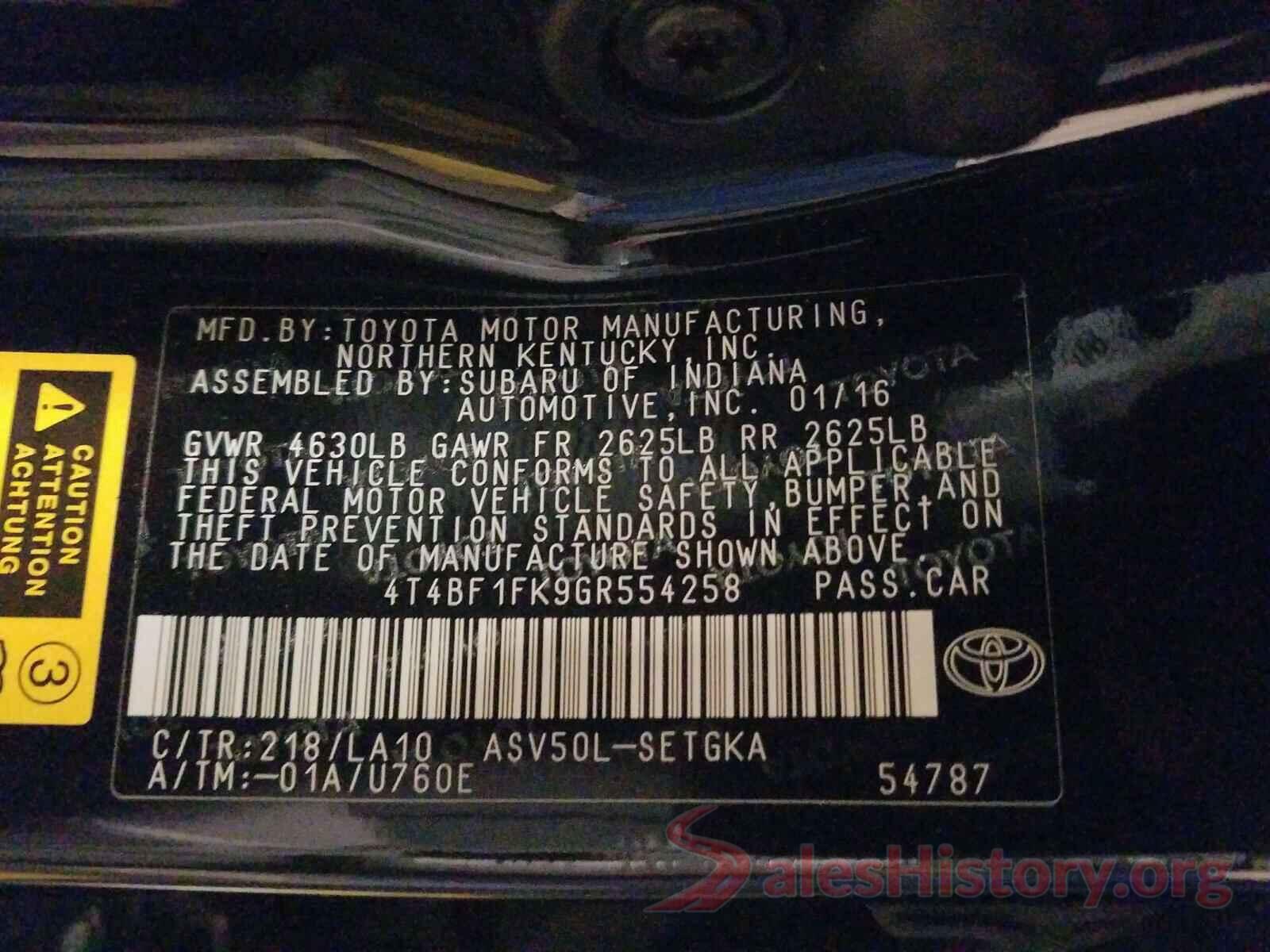 4T4BF1FK9GR554258 2016 TOYOTA CAMRY