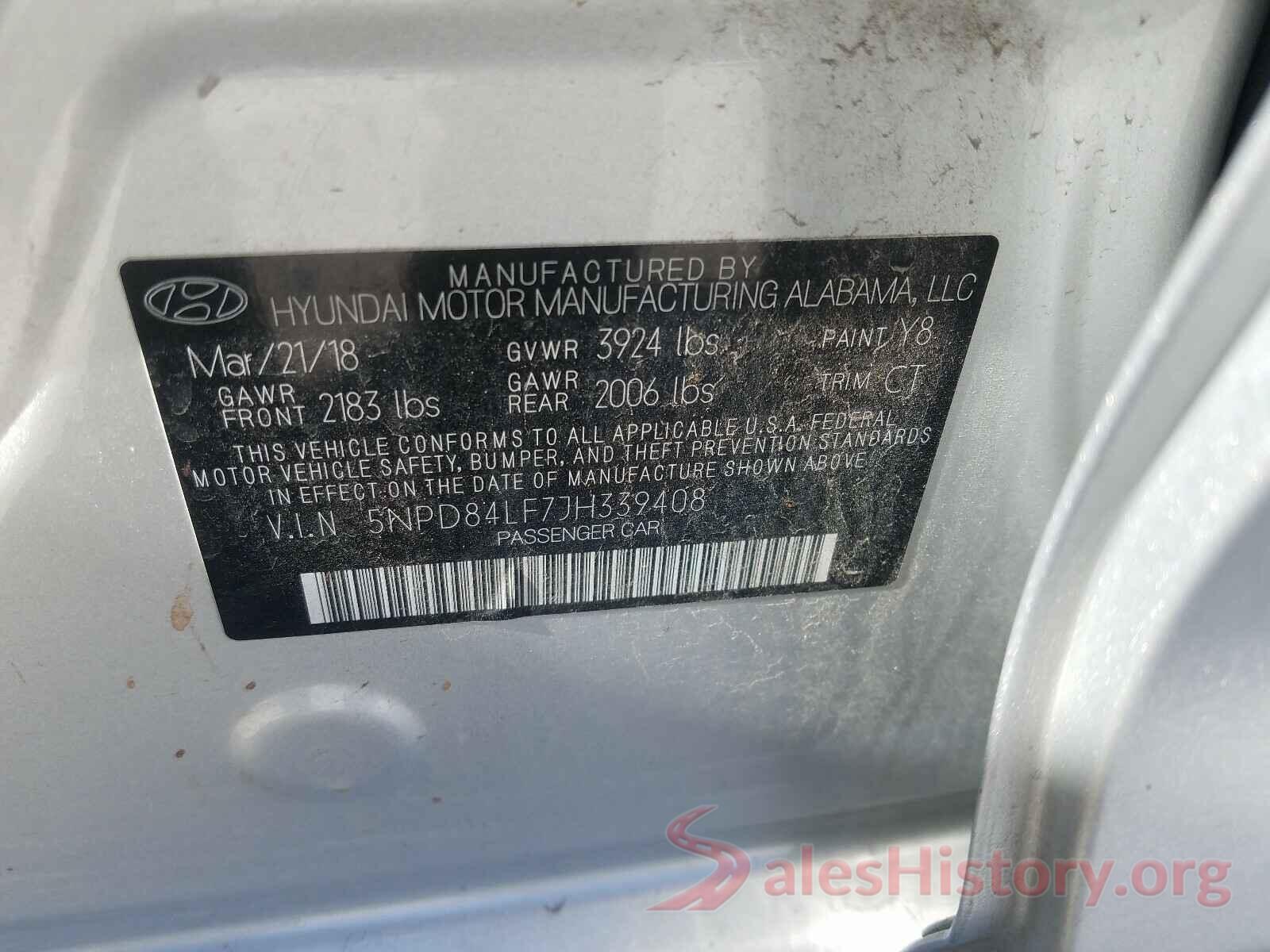 5NPD84LF7JH339408 2018 HYUNDAI ELANTRA