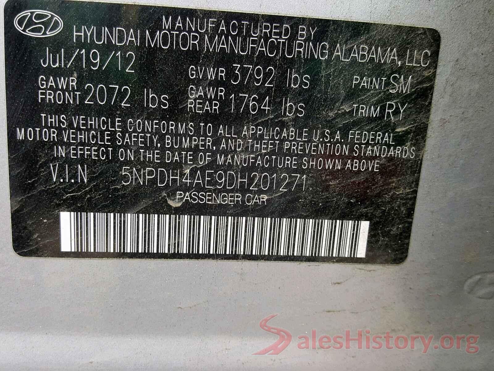 5XYPG4A38GG026652 2013 HYUNDAI ELANTRA