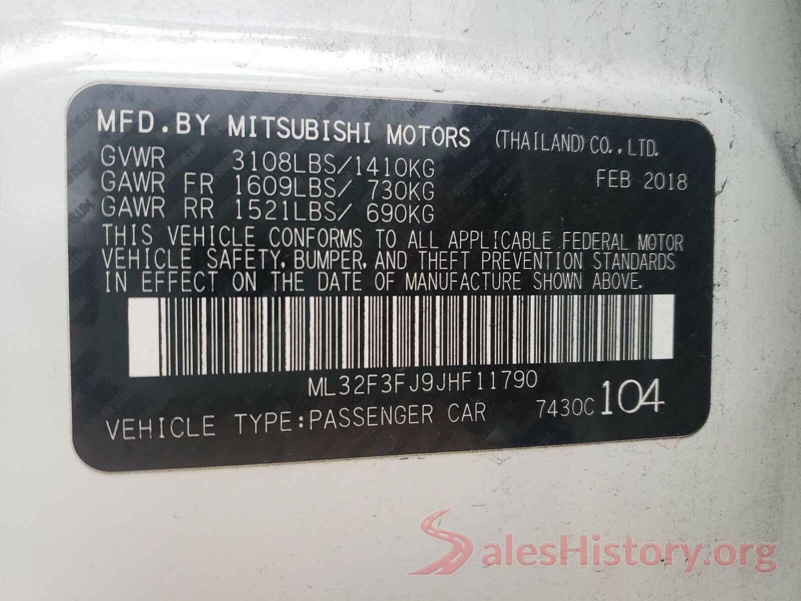 ML32F3FJ9JHF11790 2018 MITSUBISHI MIRAGE