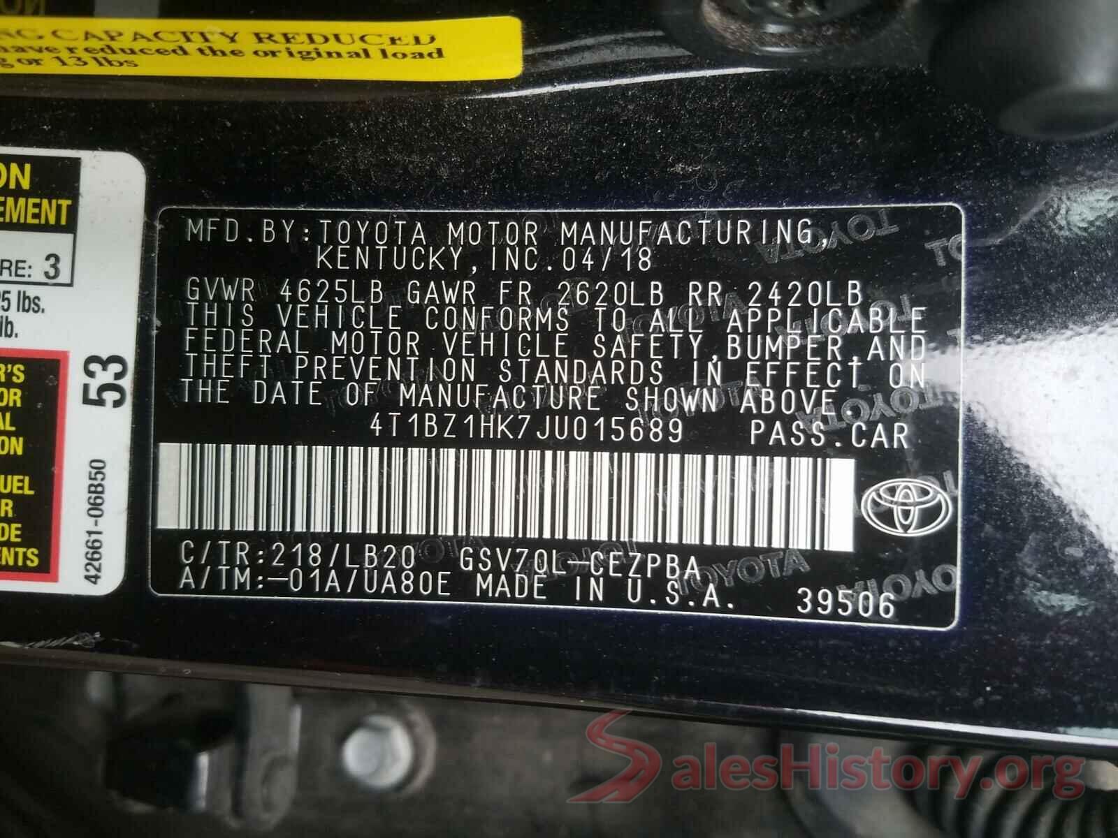 4T1BZ1HK7JU015689 2018 TOYOTA CAMRY