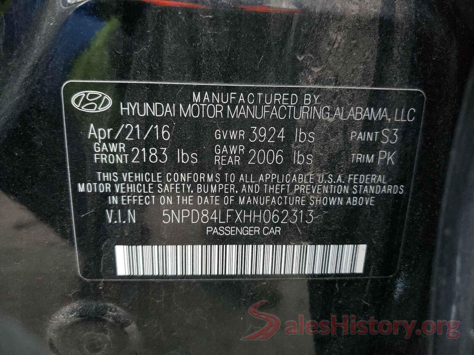 5NPD84LFXHH062313 2017 HYUNDAI ELANTRA