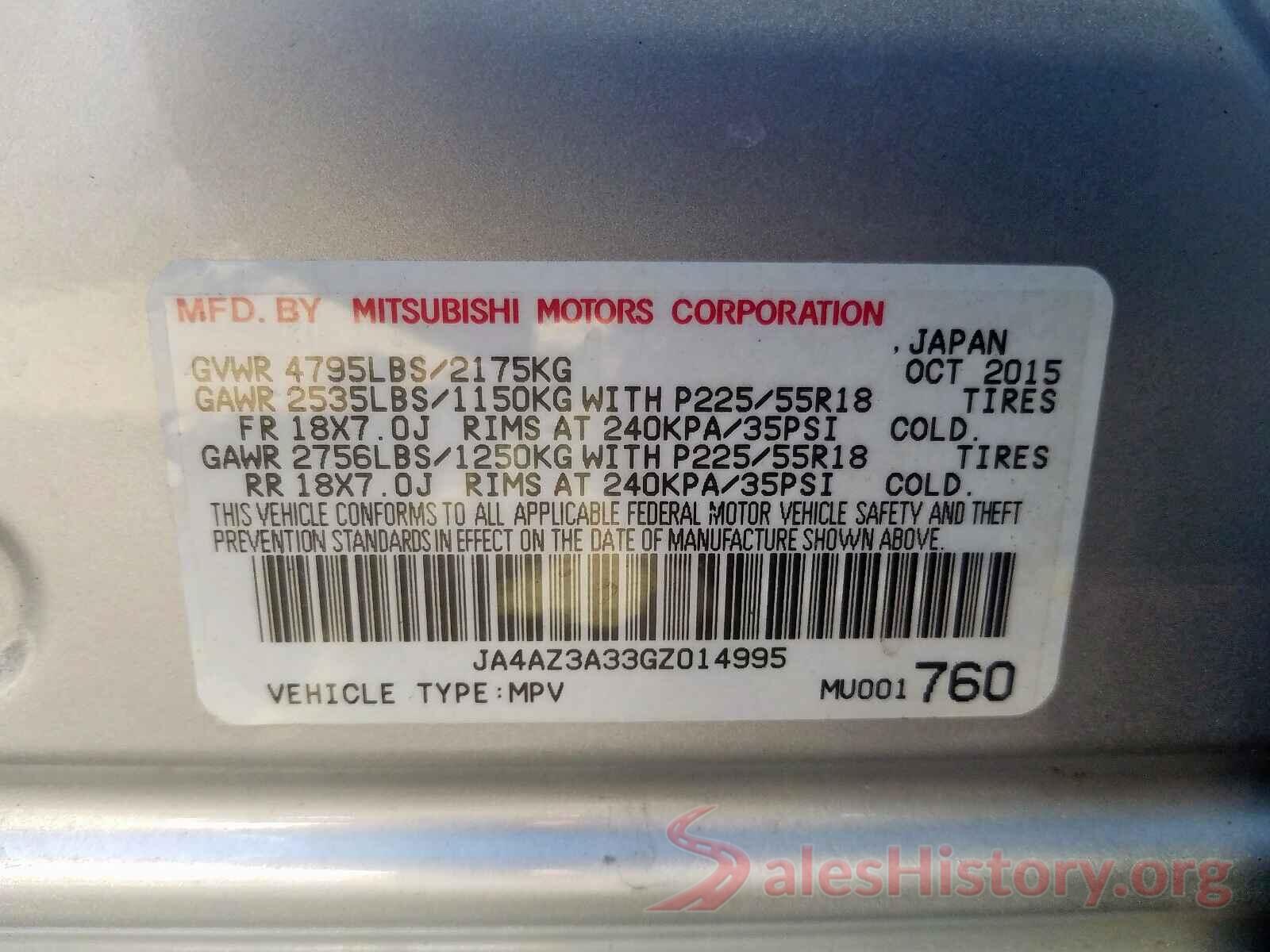 1N4AZ1CP2KC303457 2016 MITSUBISHI OUTLANDER