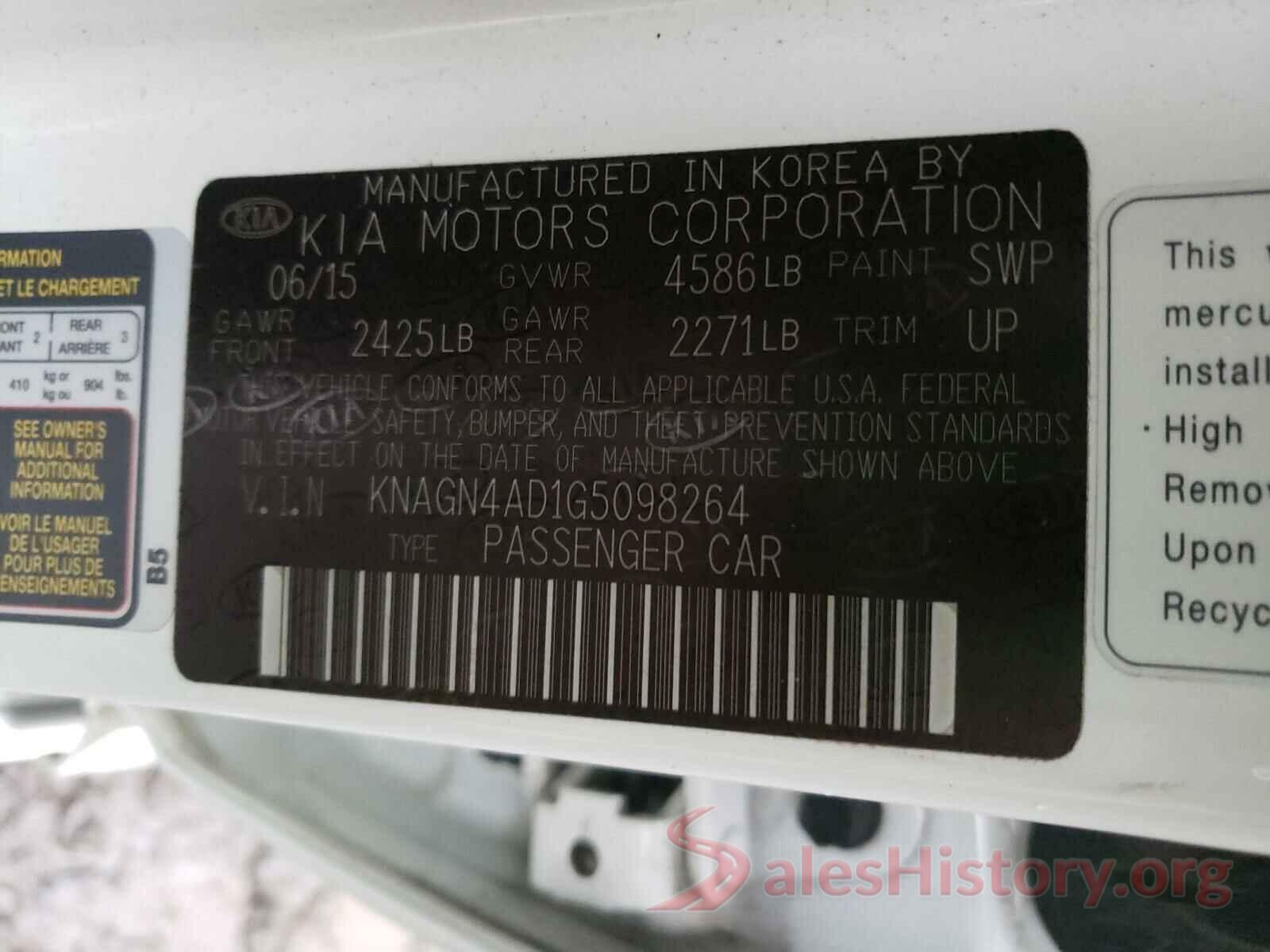 KNAGN4AD1G5098264 2016 KIA OPTIMA