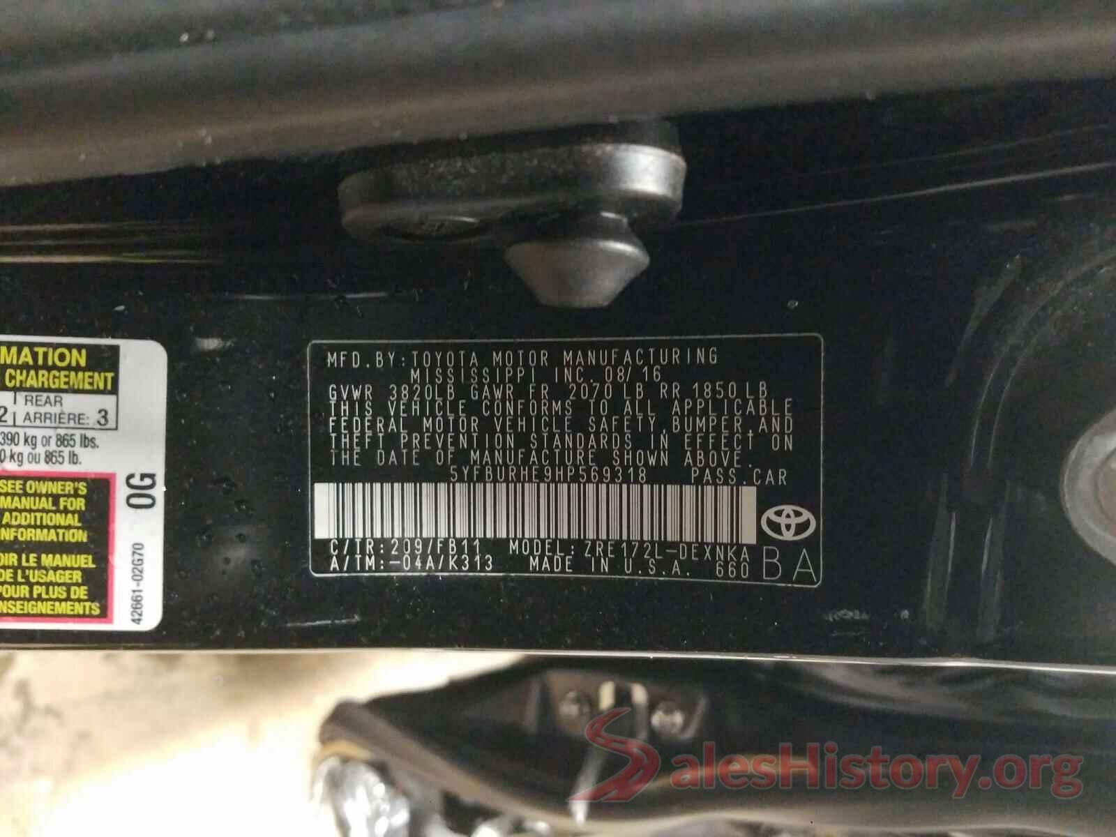 5YFBURHE9HP569318 2017 TOYOTA COROLLA