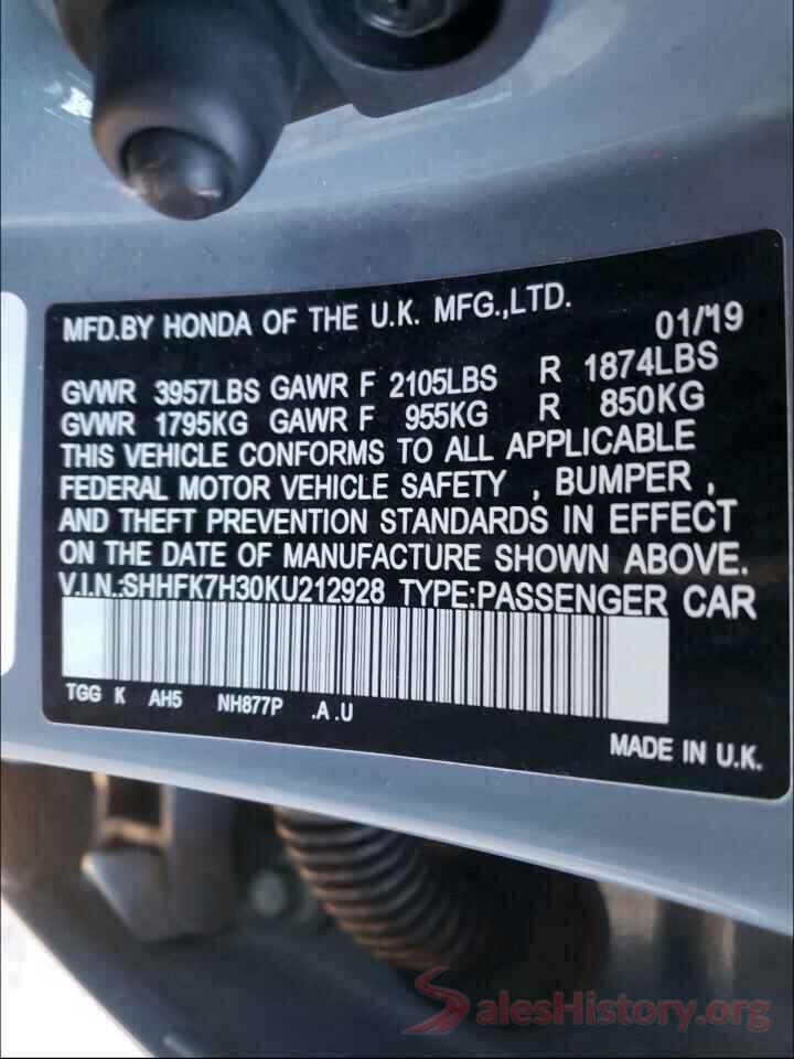 SHHFK7H30KU212928 2019 HONDA CIVIC