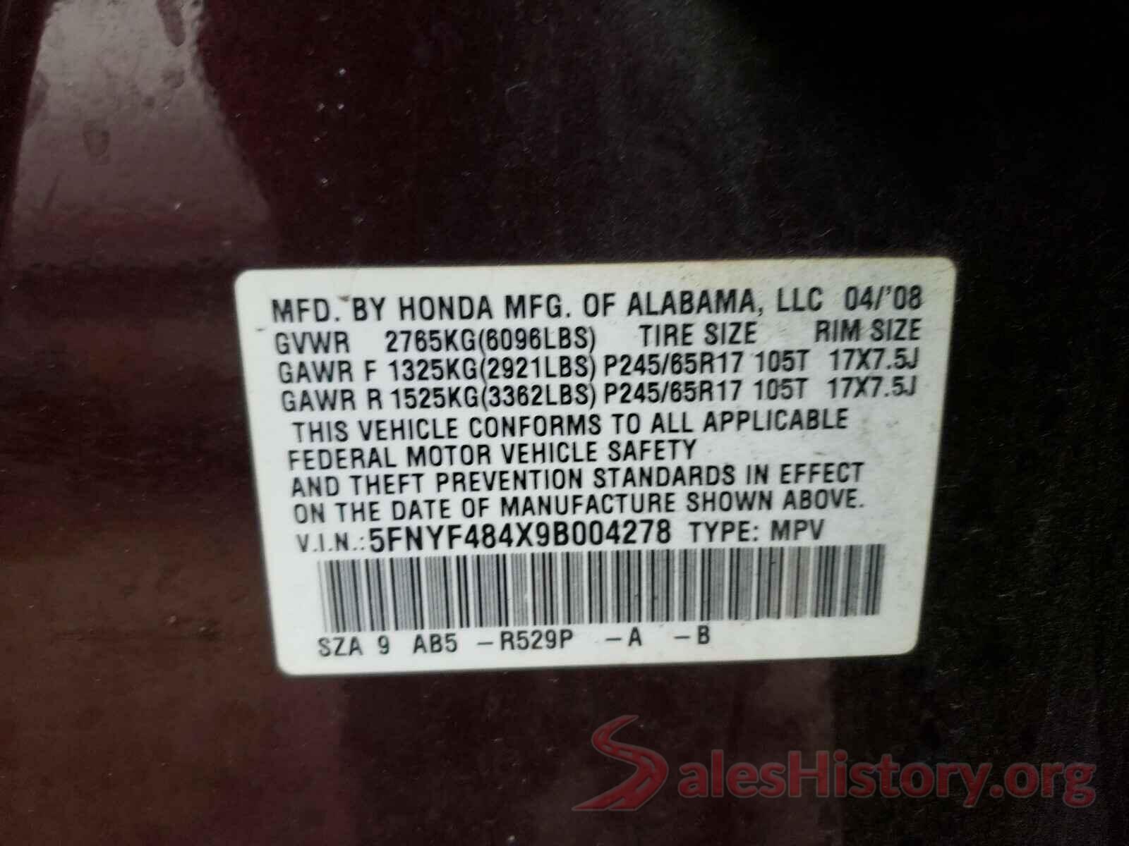 5XXGT4L39KG375440 2009 HONDA PILOT