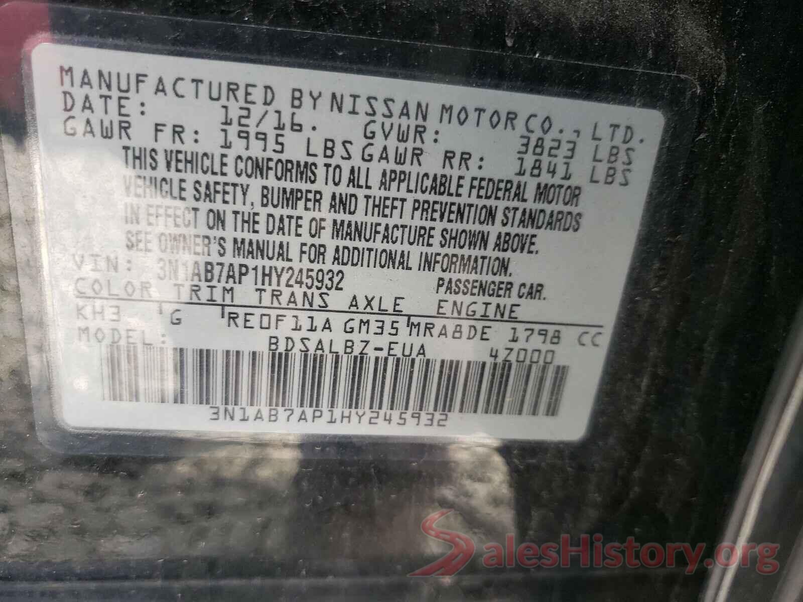 3N1AB7AP1HY245932 2017 NISSAN SENTRA