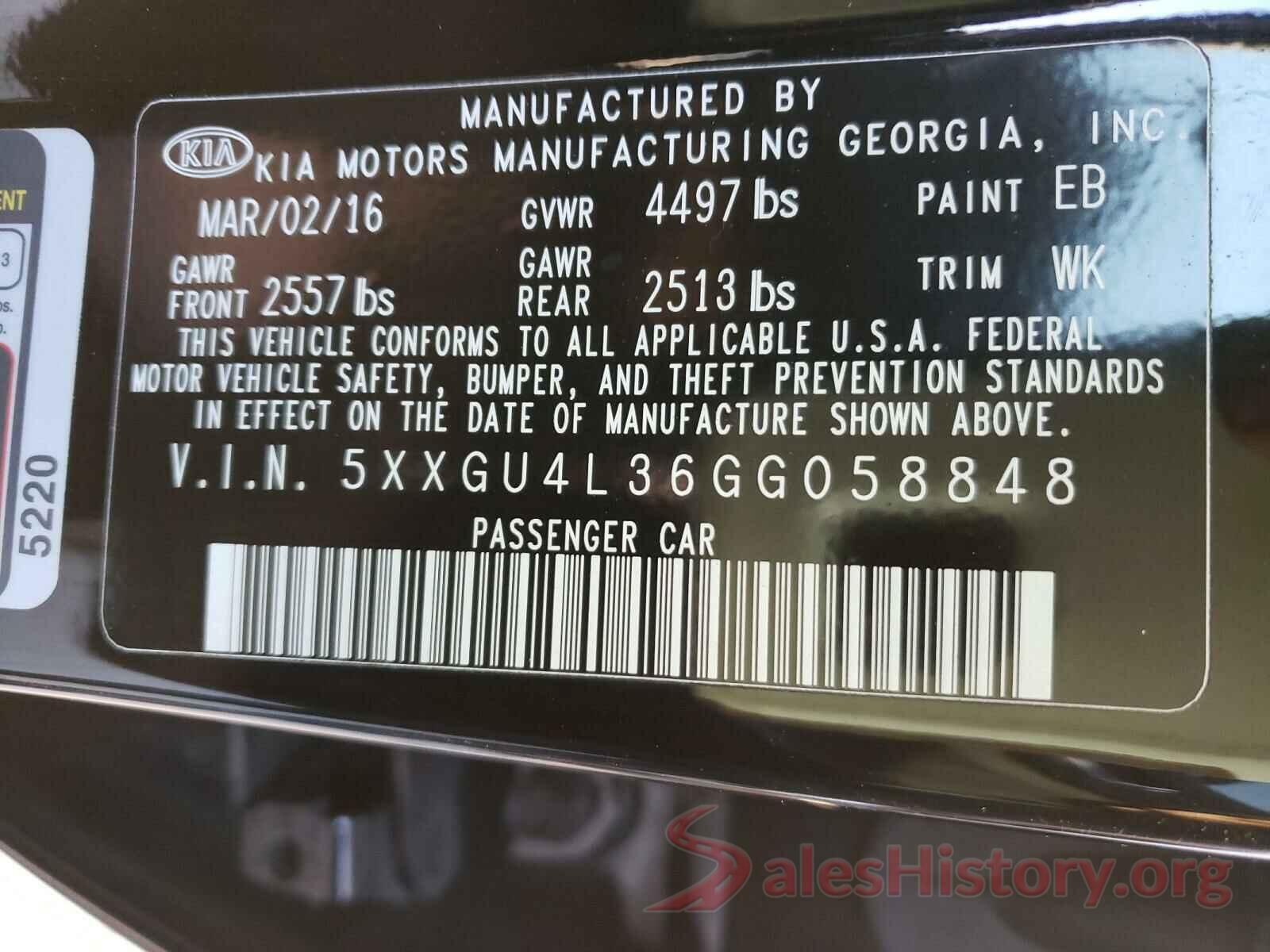 5XXGU4L36GG058848 2016 KIA OPTIMA