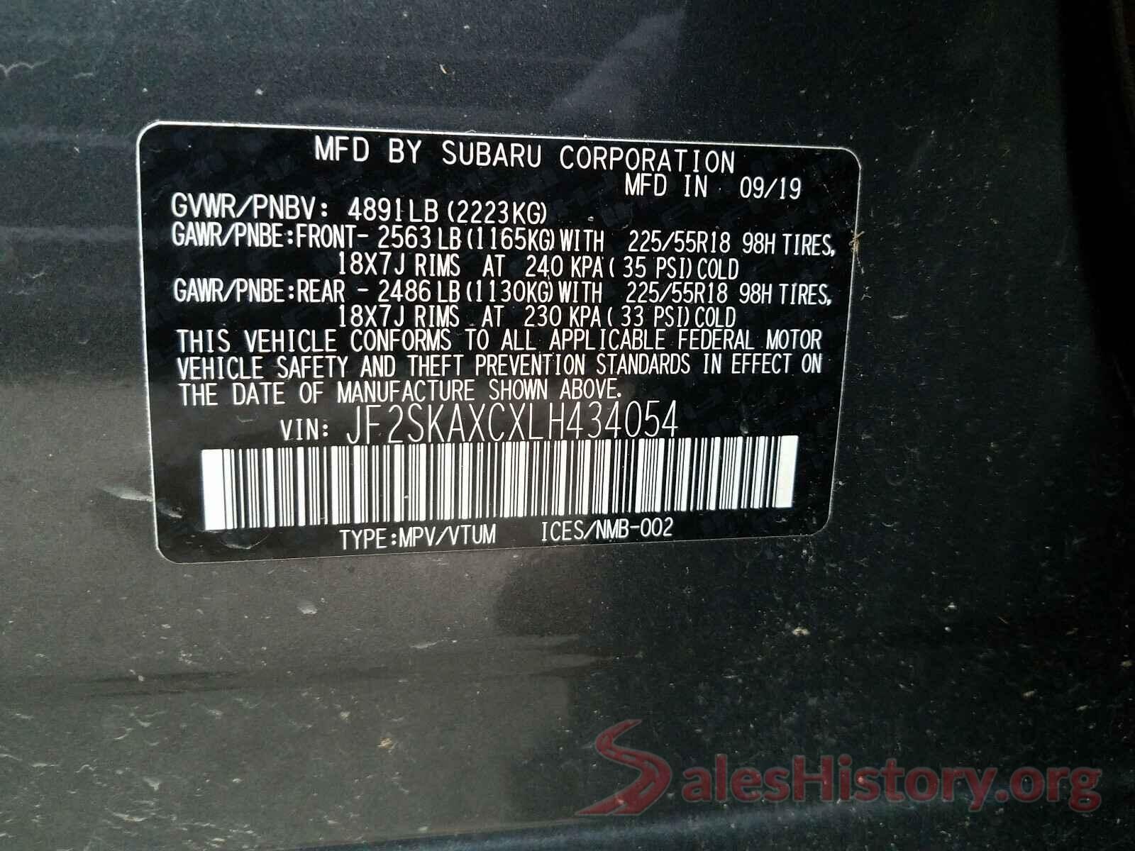 JF2SKAXCXLH434054 2020 SUBARU FORESTER