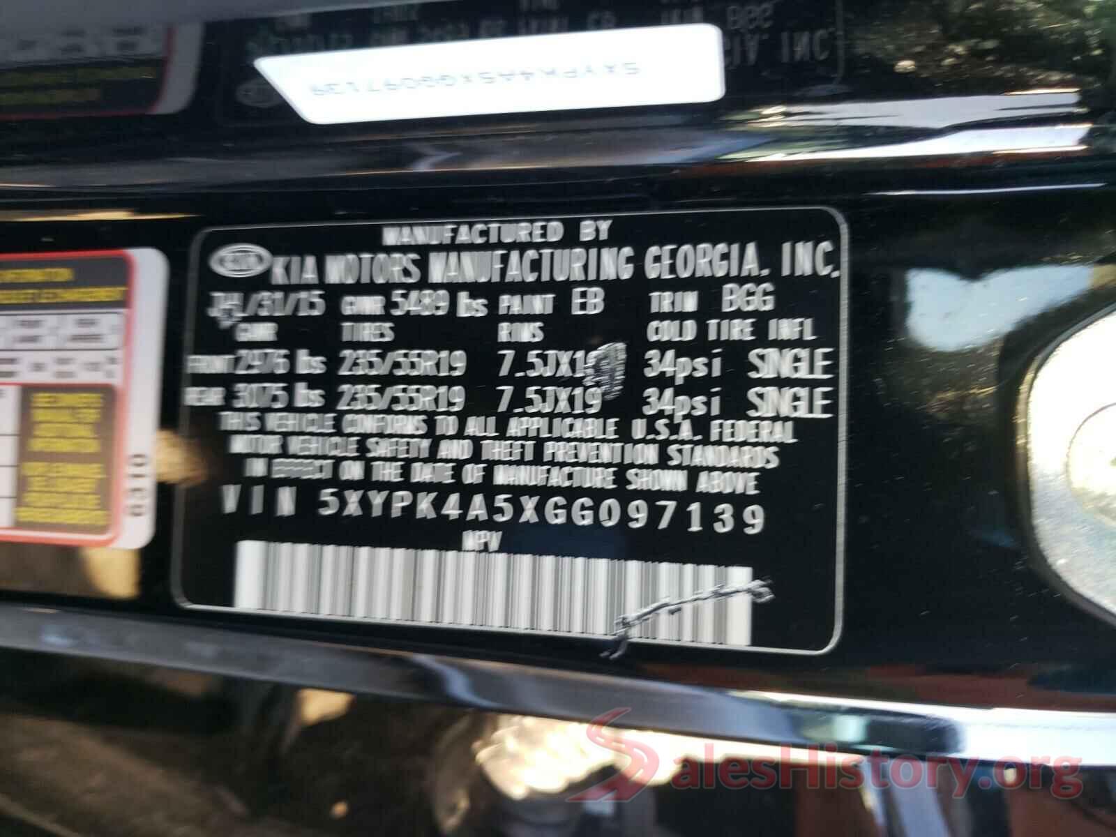 5XYPK4A5XGG097139 2016 KIA SORENTO