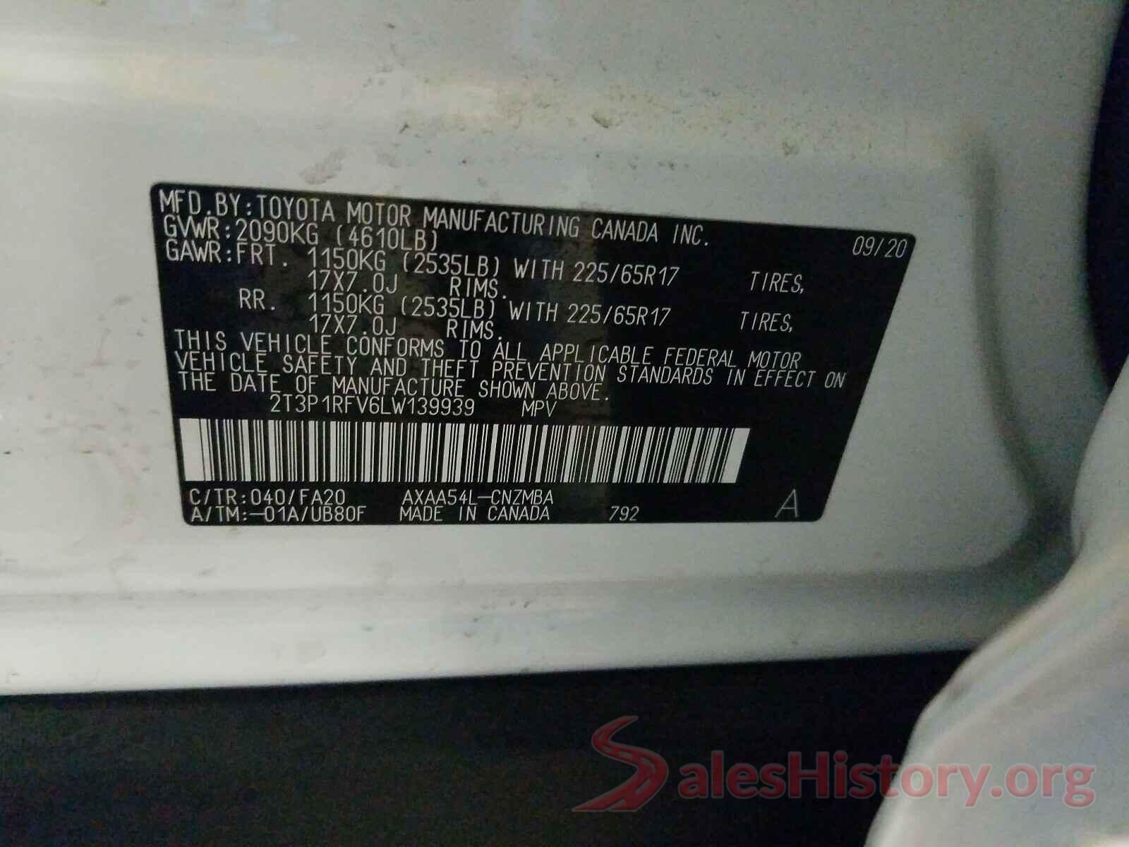 2T3P1RFV6LW139939 2020 TOYOTA RAV4