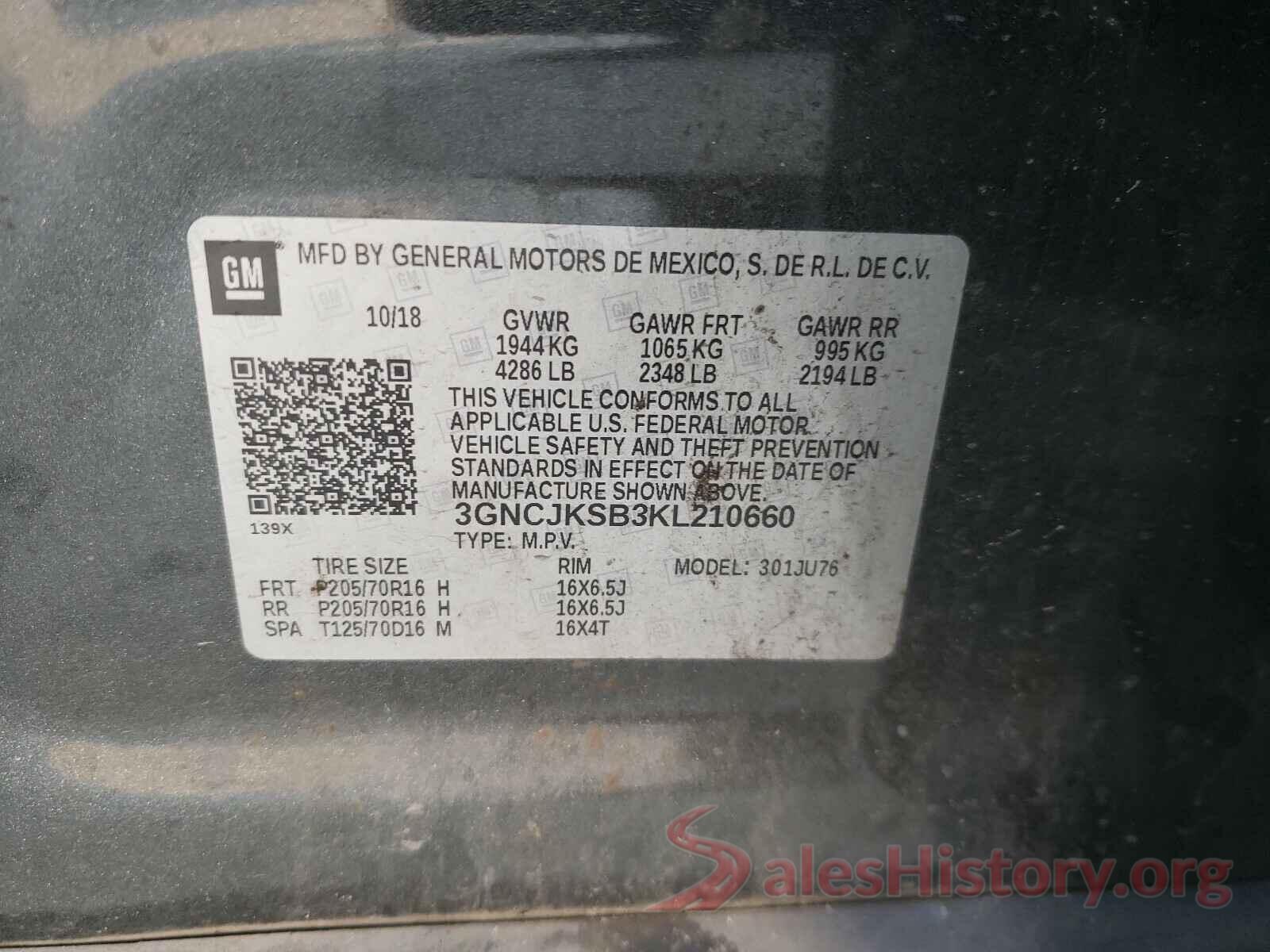 3GNCJKSB3KL210660 2019 CHEVROLET TRAX