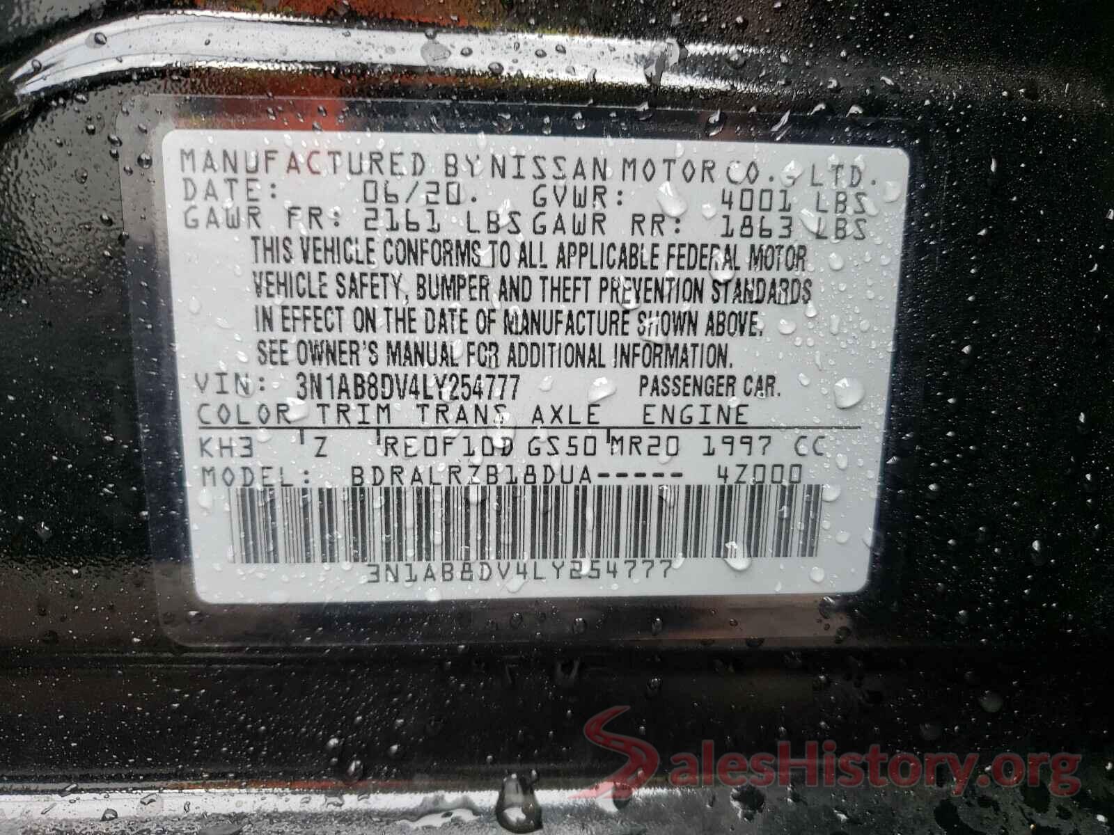 3N1AB8DV4LY254777 2020 NISSAN SENTRA