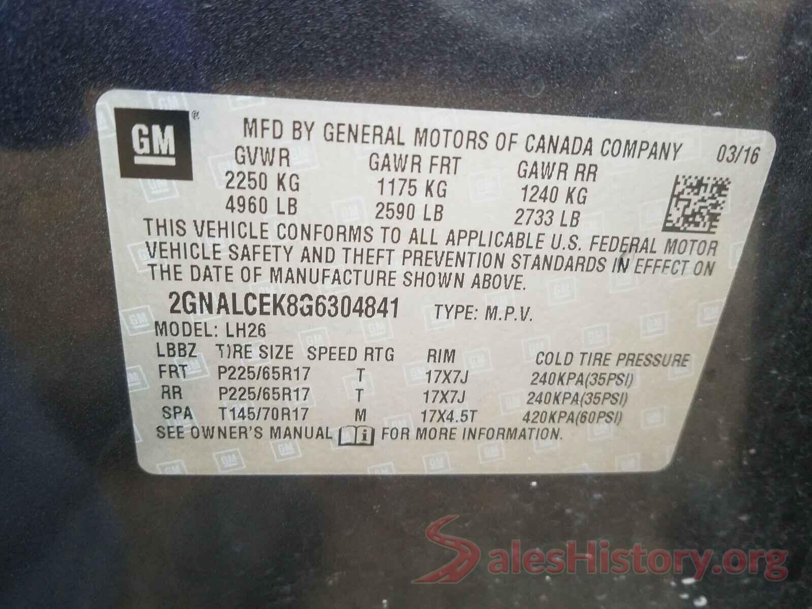 2GNALCEK8G6304841 2016 CHEVROLET EQUINOX