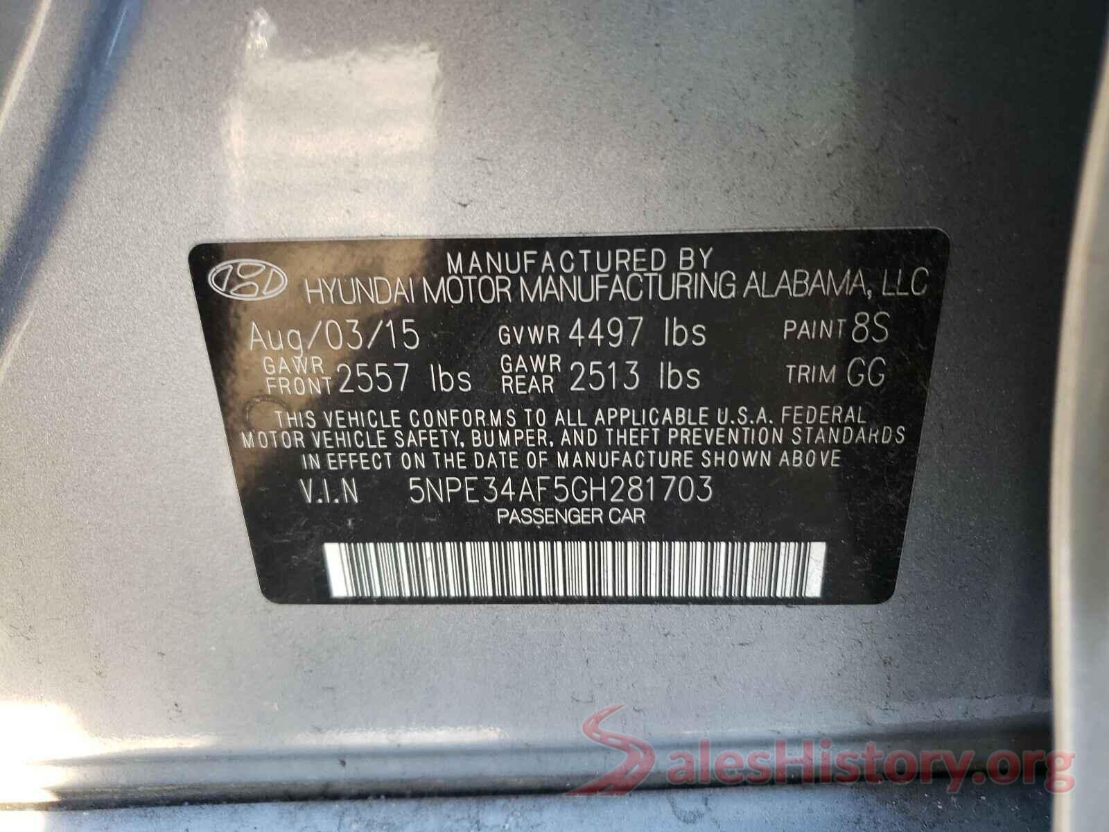 5NPE34AF5GH281703 2016 HYUNDAI SONATA