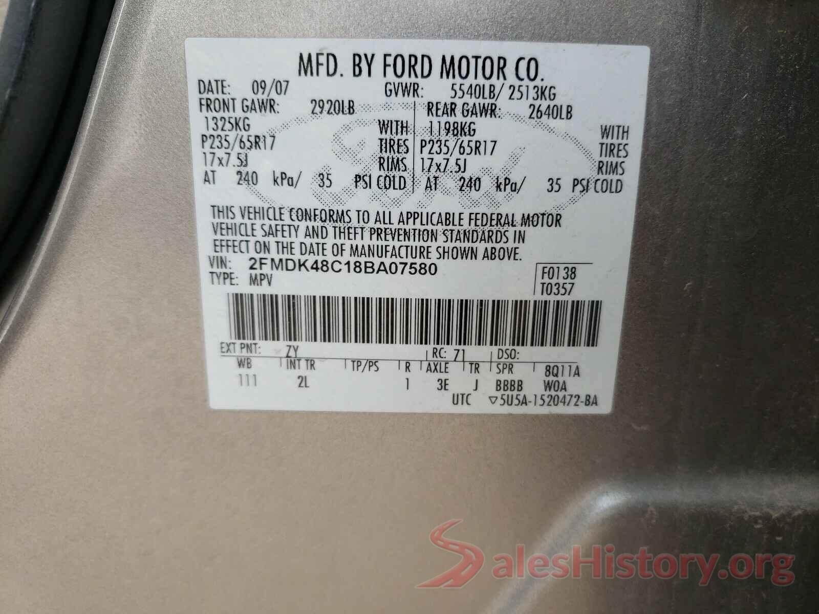 4T1K61AK9MU564446 2008 FORD EDGE