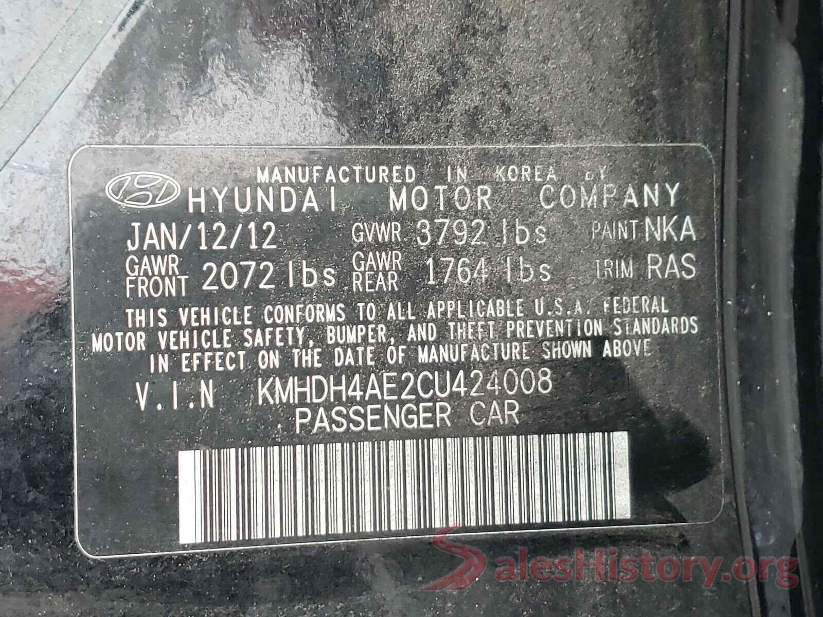 ZACCJBCT5GPD72045 2012 HYUNDAI ELANTRA