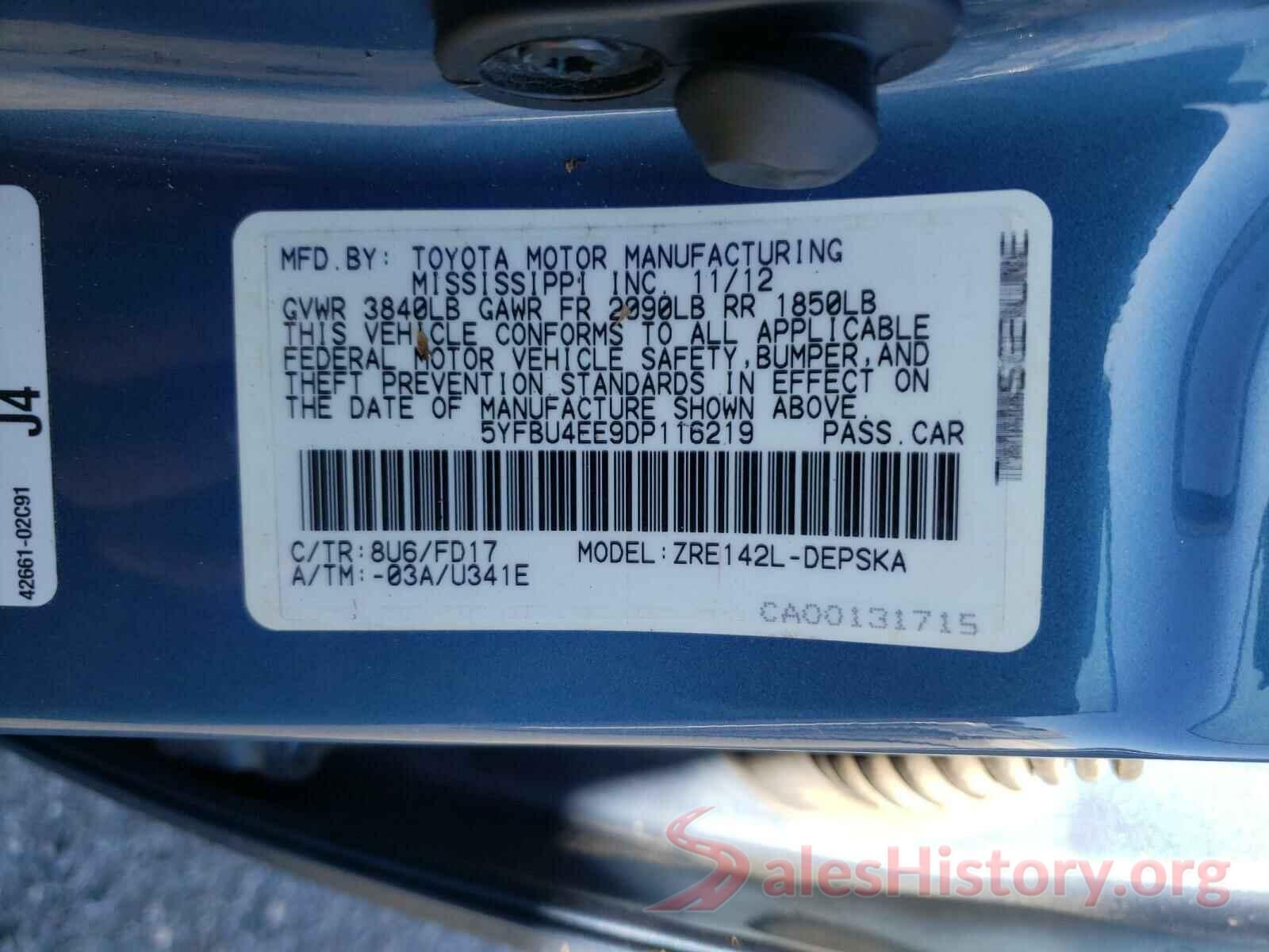 JTDFPRAE5LJ080687 2013 TOYOTA COROLLA