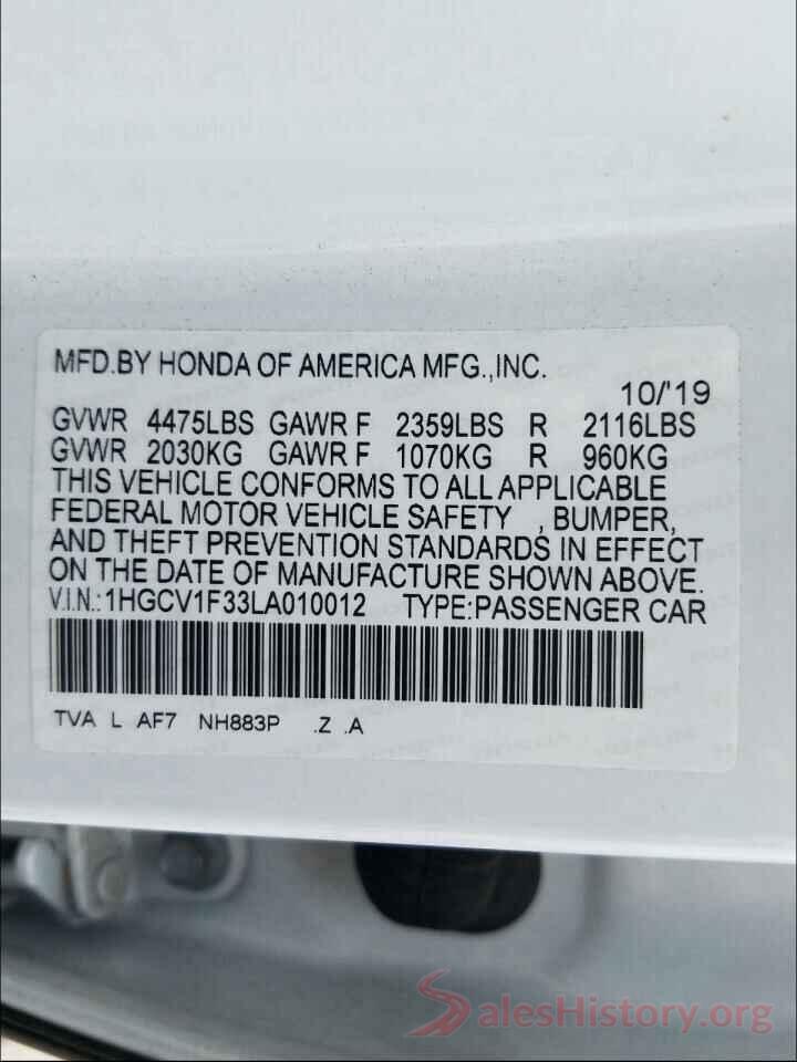 1HGCV1F33LA010012 2020 HONDA ACCORD