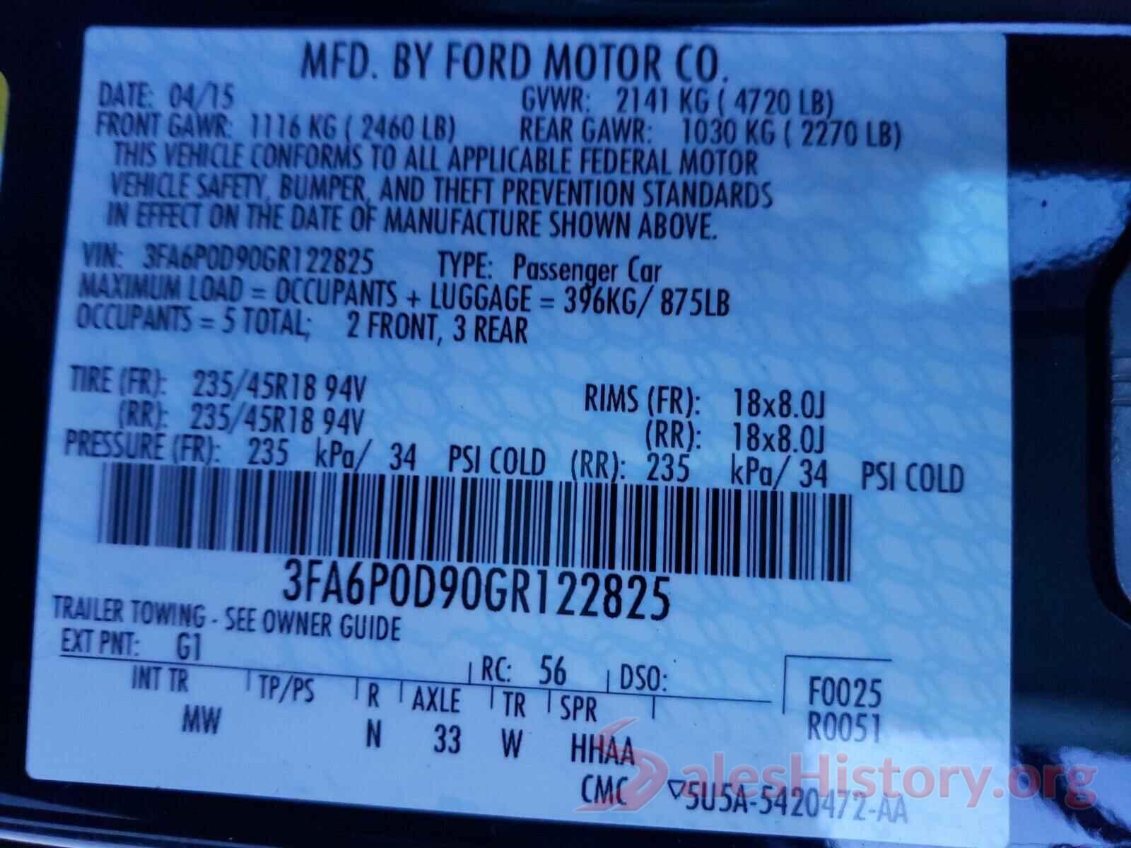 3FA6P0D90GR122825 2016 FORD FUSION